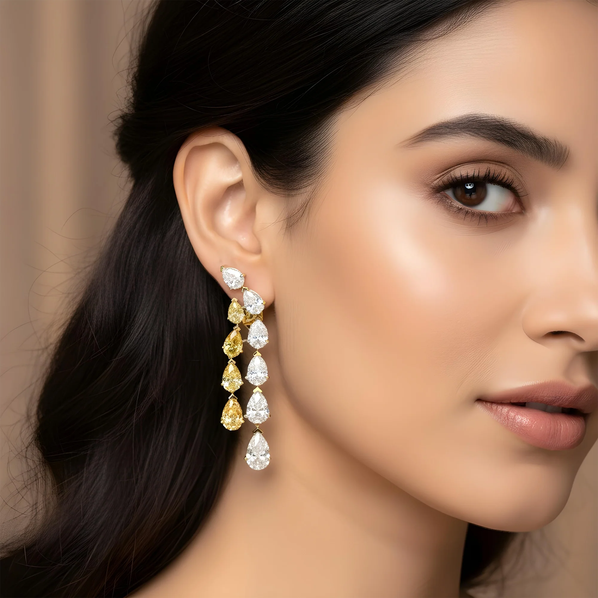 IGI 14K Two Tone Pear Cut Fancy Yellow & White Diamond Drop Earrings 14.32ctw - Image 5