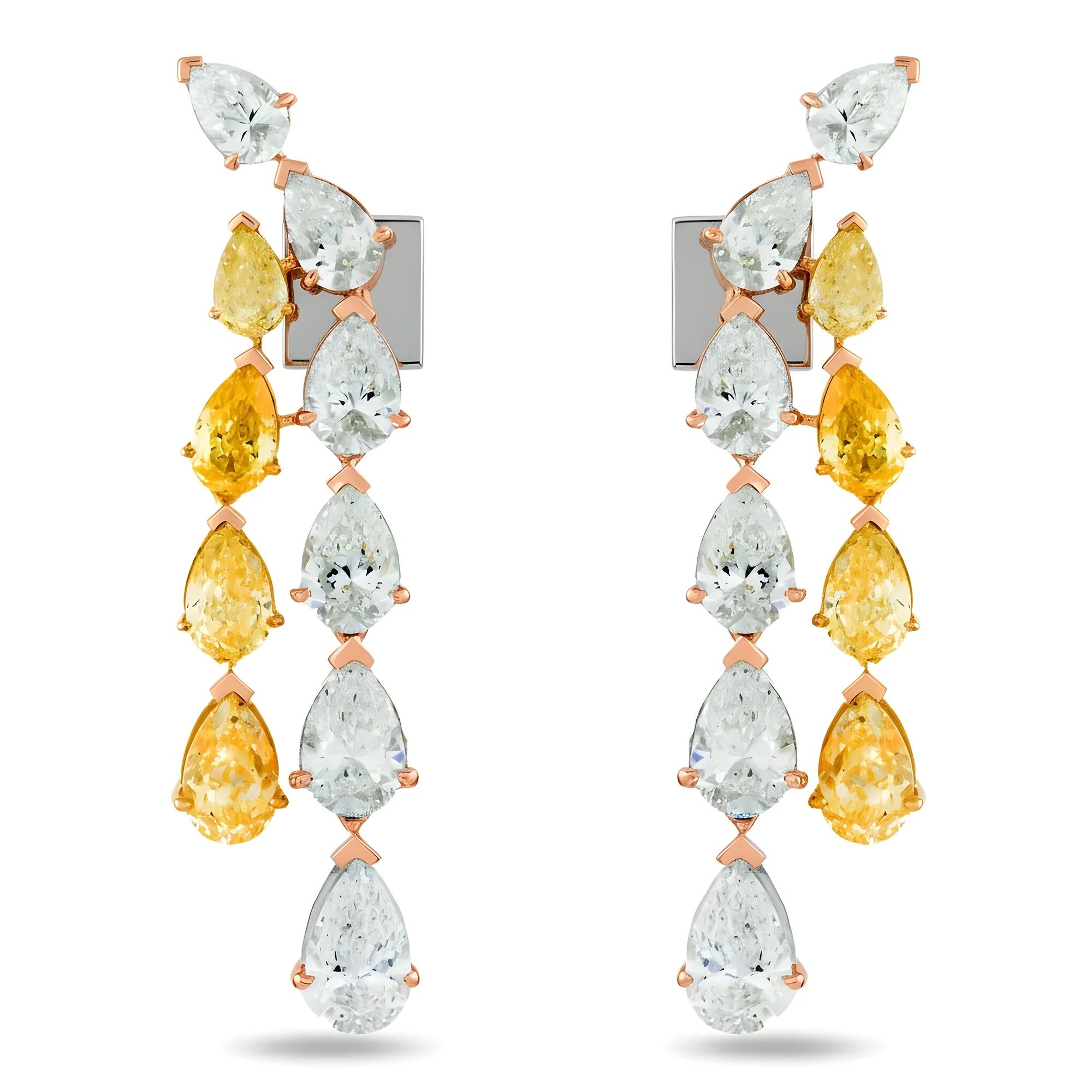 IGI 14K Two Tone Pear Cut Fancy Yellow & White Diamond Drop Earrings 14.32ctw - Image 6