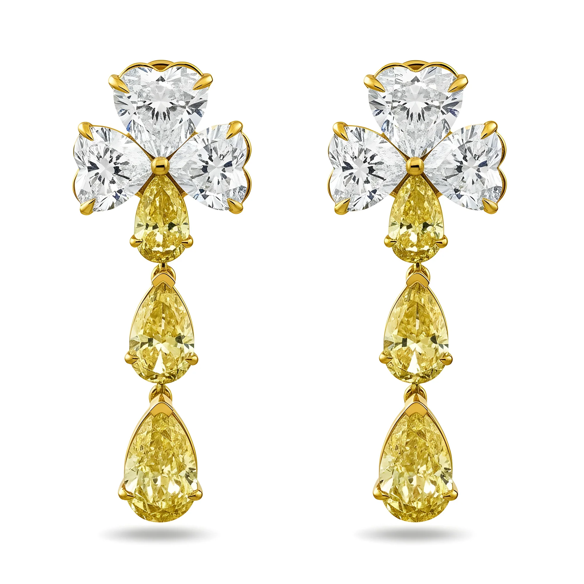 IGI 14K Two Tone White & Fancy Yellow Heart & Pear Diamond Earrings 13.72ct - Image 4