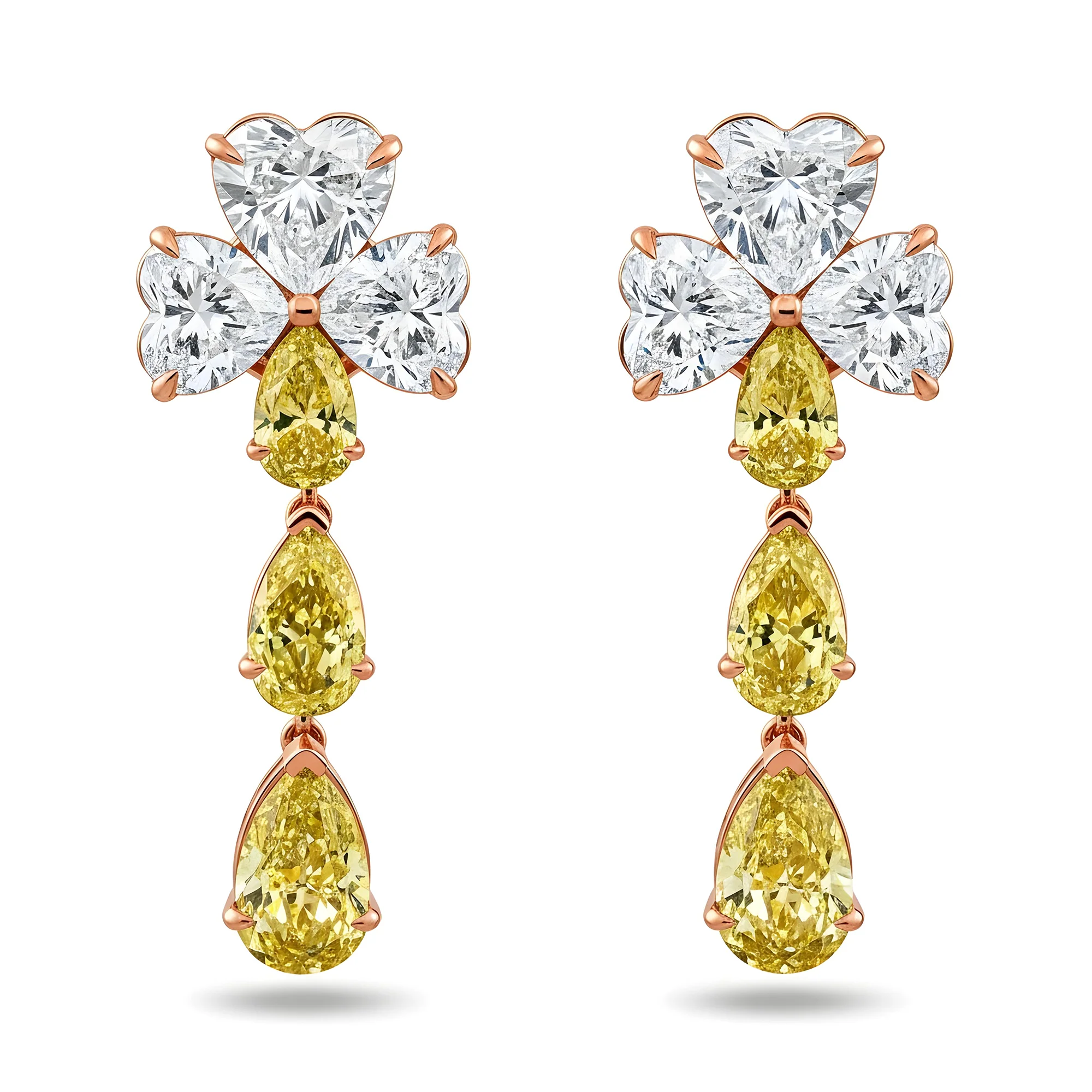 IGI 14K Two Tone White & Fancy Yellow Heart & Pear Diamond Earrings 13.72ct - Image 6