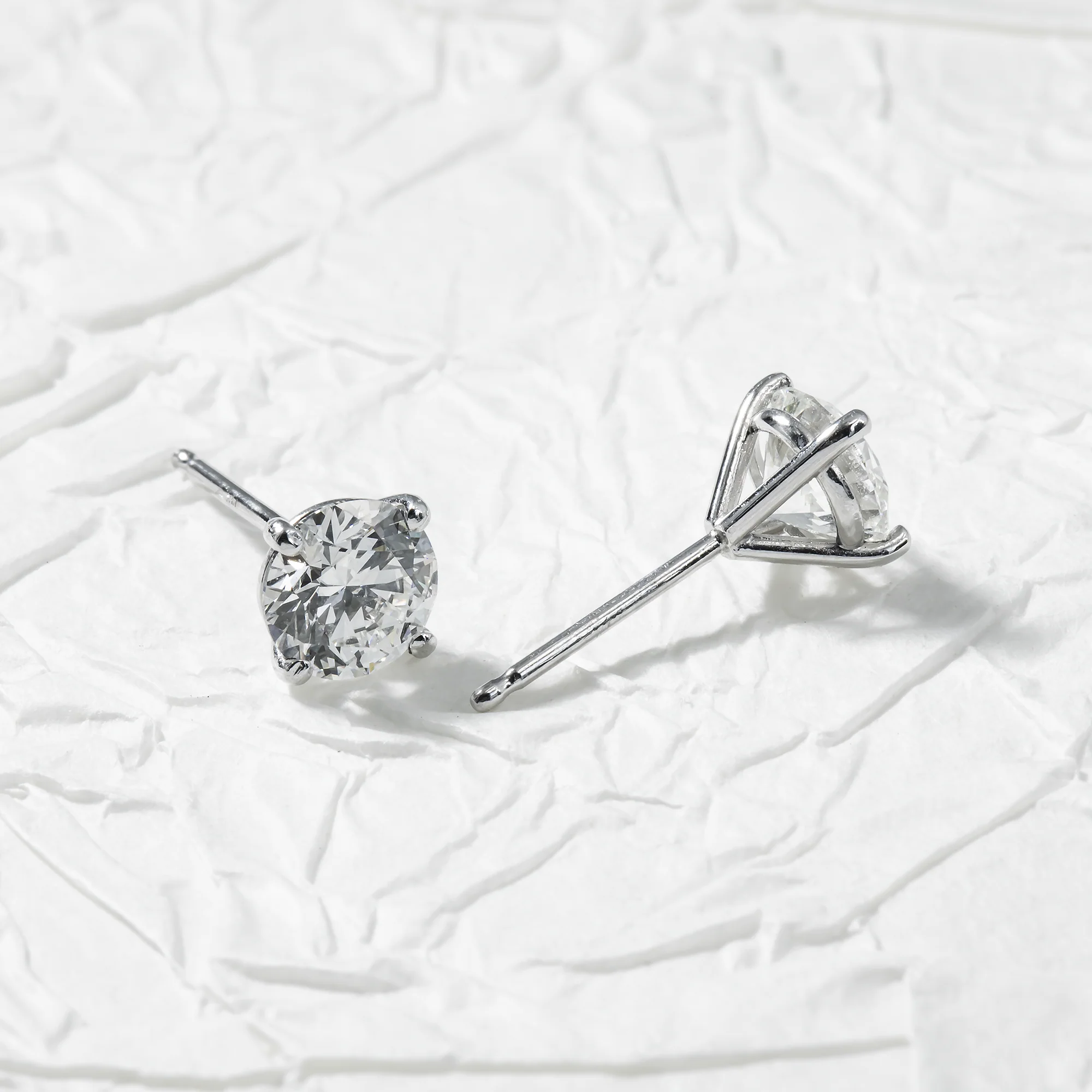 IGI 14K White Gold 1.1ct Each Solitaire Round Diamond Stud Earrings 2.21ctw - Image 3