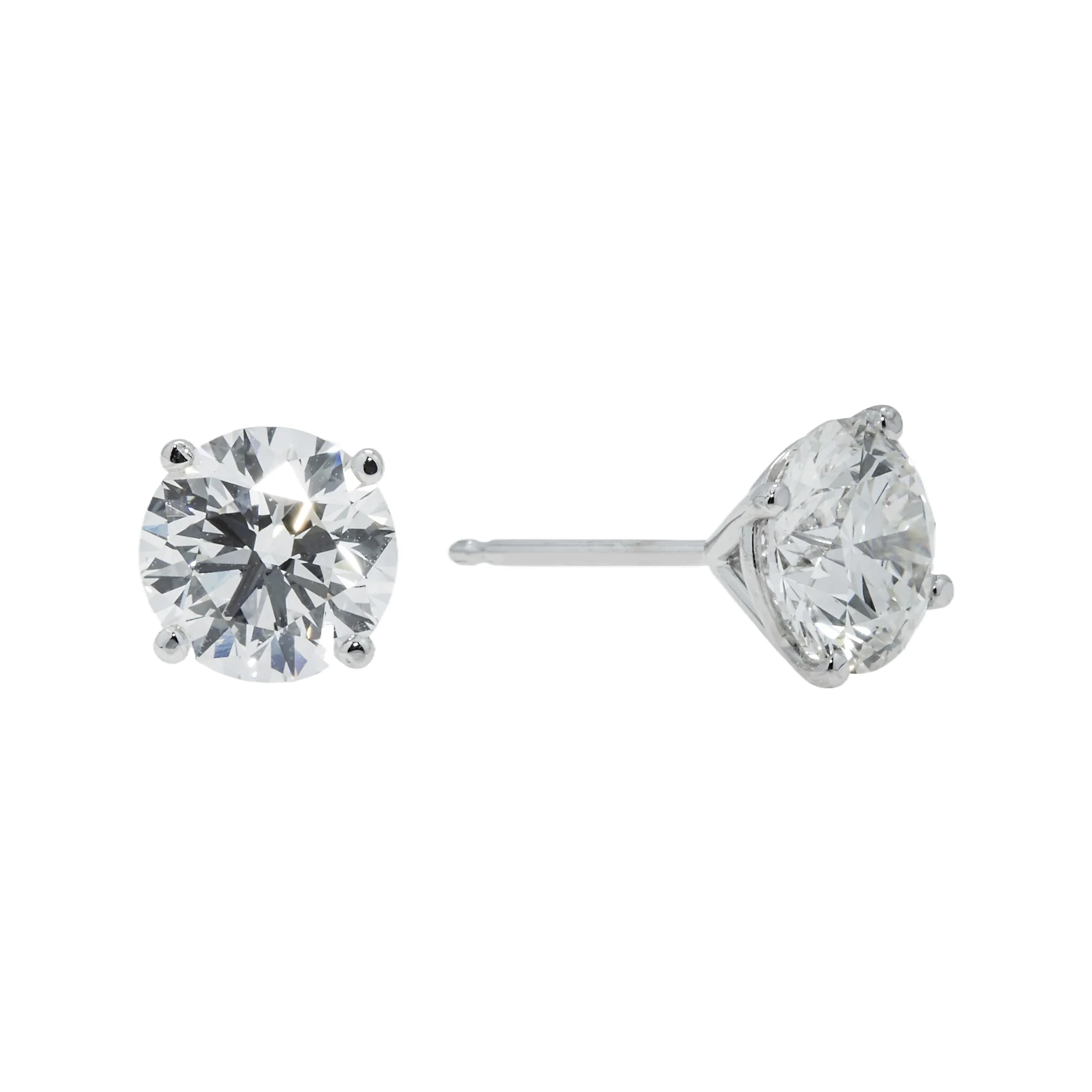 IGI 14K White Gold 2.0ct Each Soliaitre Round Diamond Stud Earrings 4.07ctw - Image 4