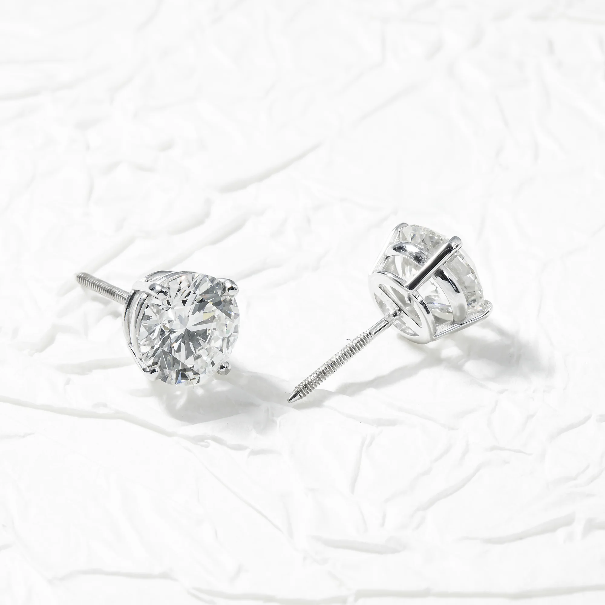 IGI 14K White Gold 2.1ct Each Solitaire Round Diamond Sud Earrings 4.21ctw - Image 3