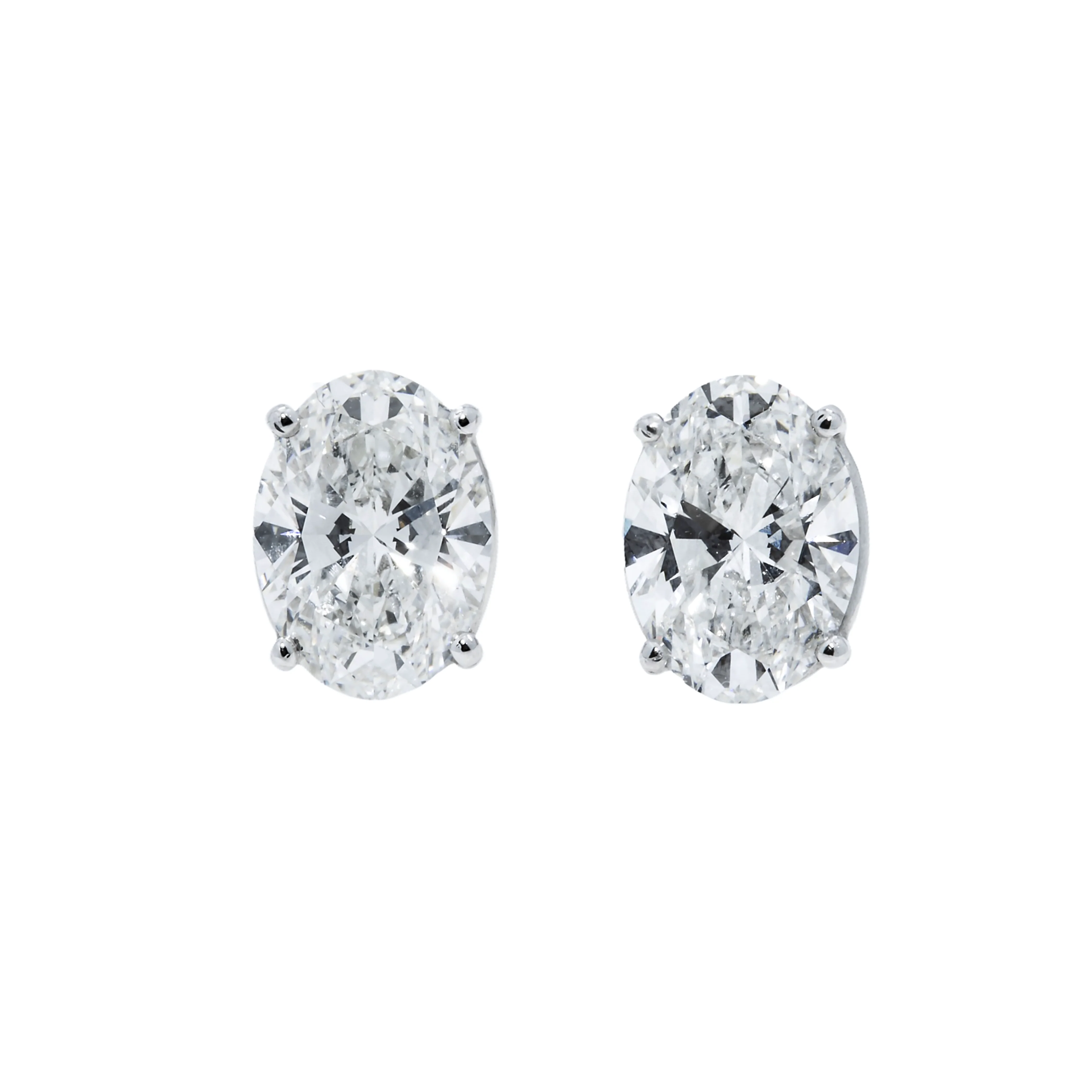 IGI 14K White Gold 2ct Each Solitaire Oval Diamond Stud Earrings 4.25ctw