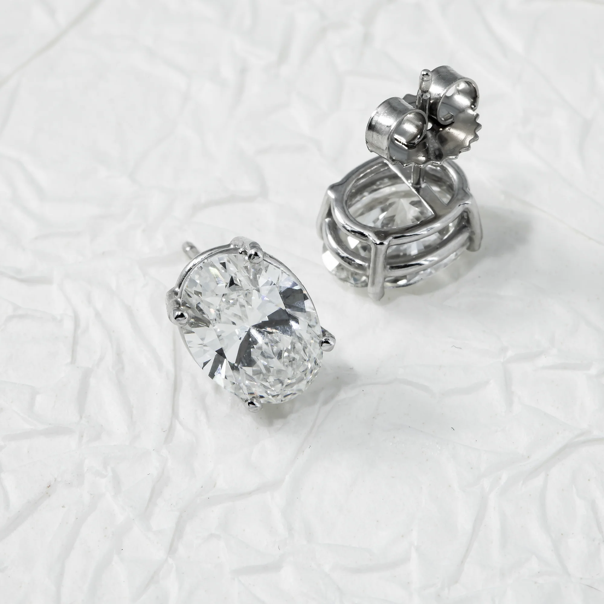 IGI 14K White Gold 2ct Each Solitaire Oval Diamond Stud Earrings 4.25ctw - Image 3