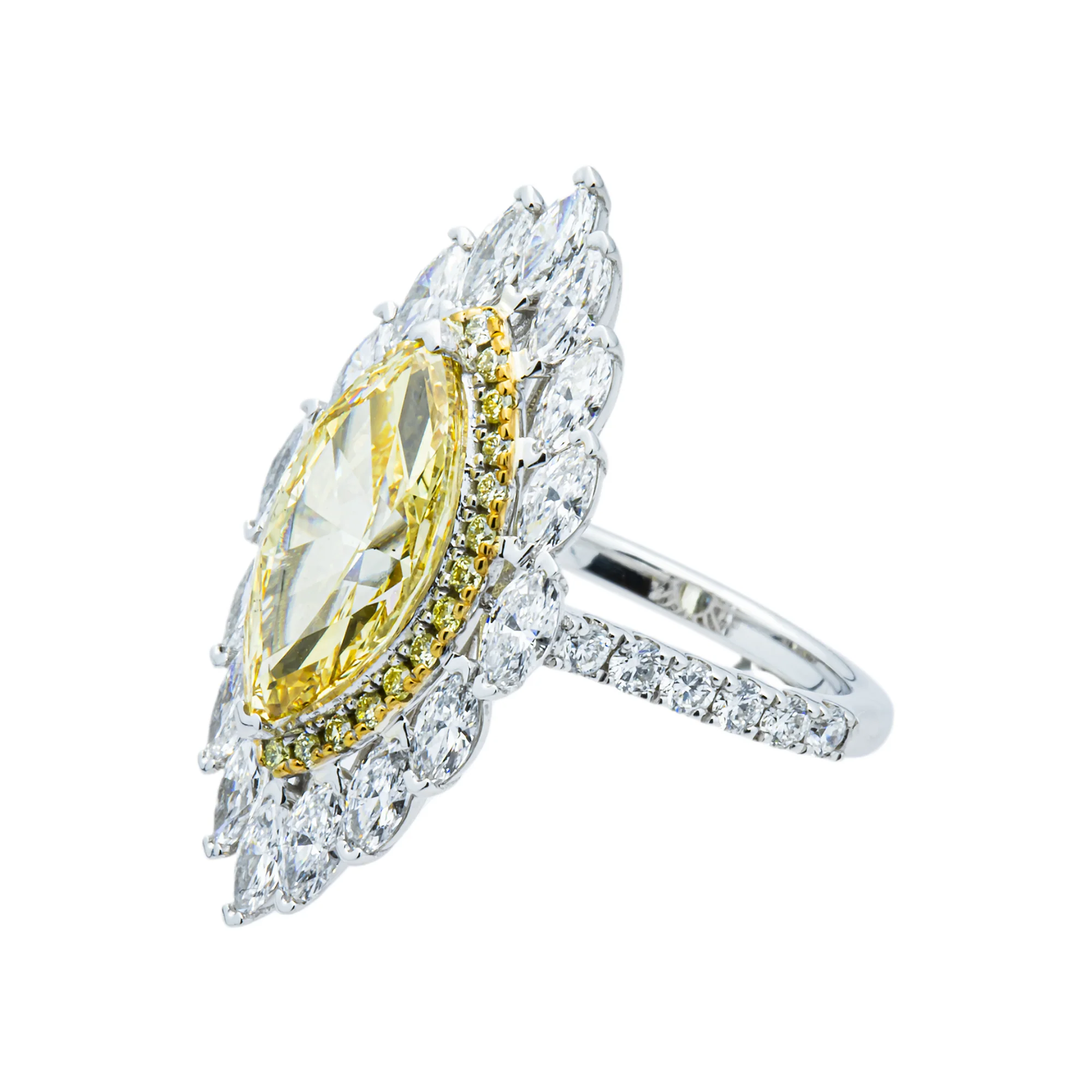 14K White Gold 3.56ct Fancy Yellow & White Marquise Diamond Ring 5.71ctw - Image 3
