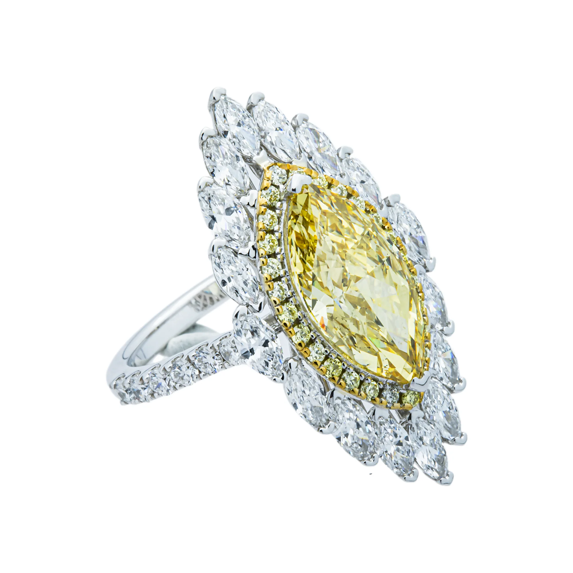 14K White Gold 3.56ct Fancy Yellow & White Marquise Diamond Ring 5.71ctw - Image 4