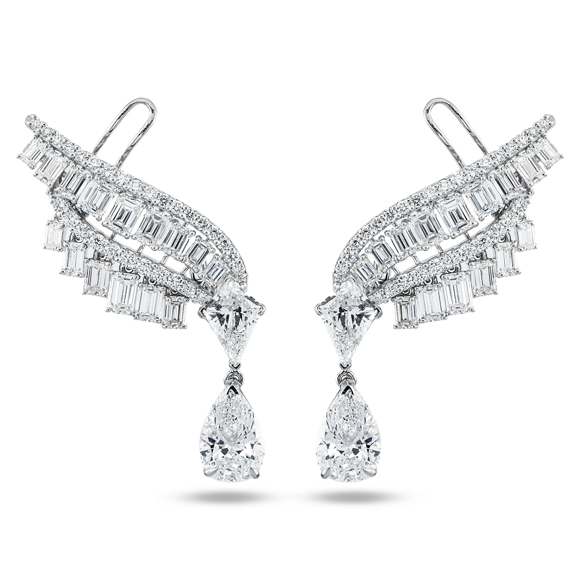 IGI 14K White Gold Angel Wing Diamond Climber Earrings 8.73ctw