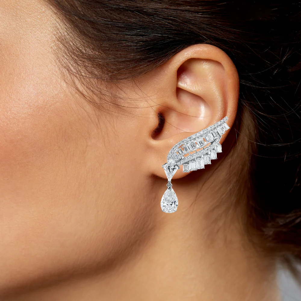 IGI 14K White Gold Angel Wing Diamond Climber Earrings 8.73ctw - Image 3