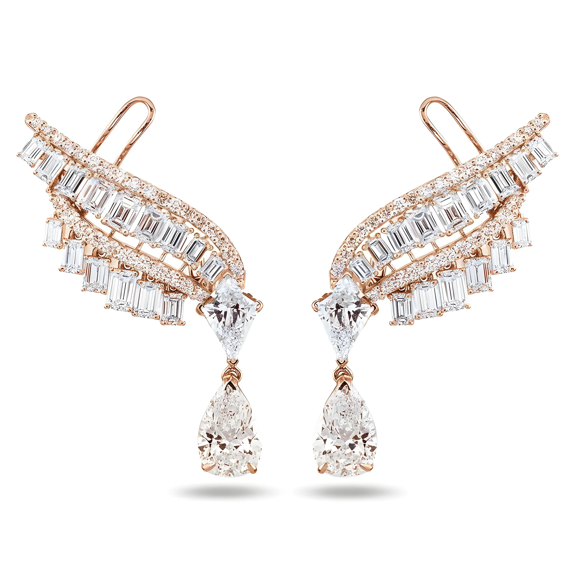 IGI 14K White Gold Angel Wing Diamond Climber Earrings 8.73ctw - Image 6