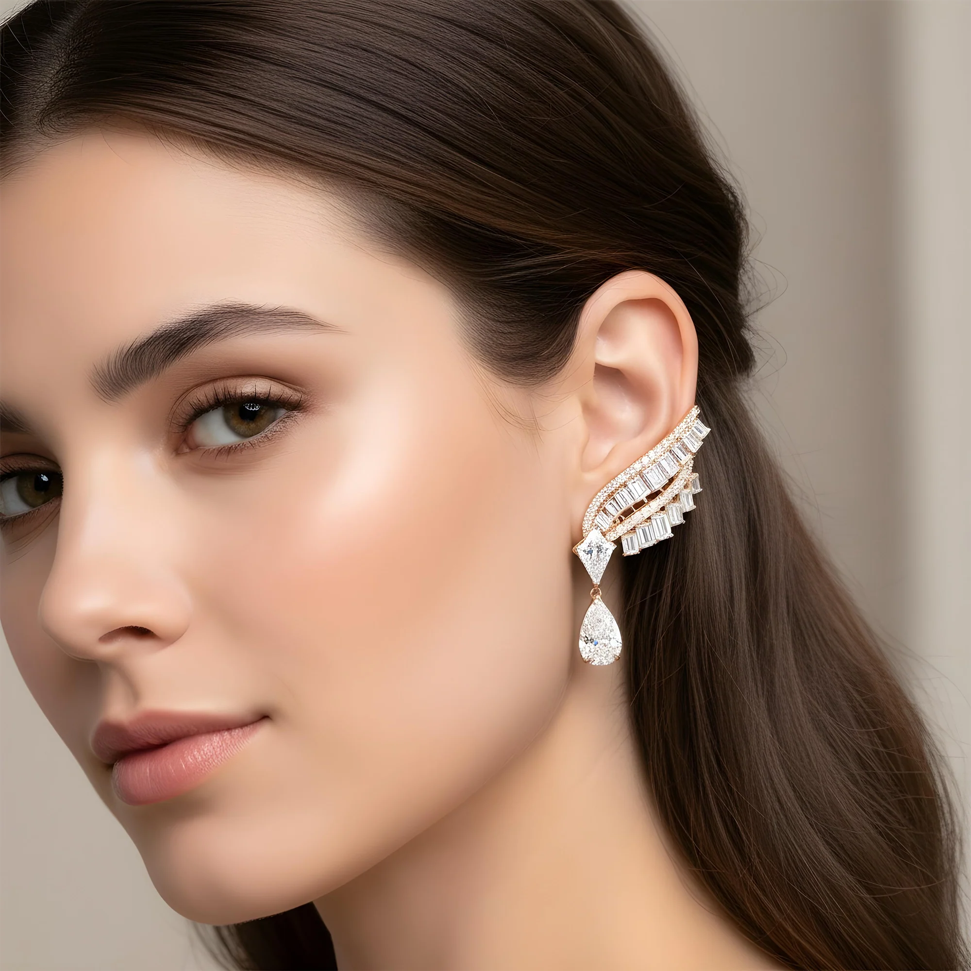 IGI 14K White Gold Angel Wing Diamond Climber Earrings 8.73ctw - Image 7