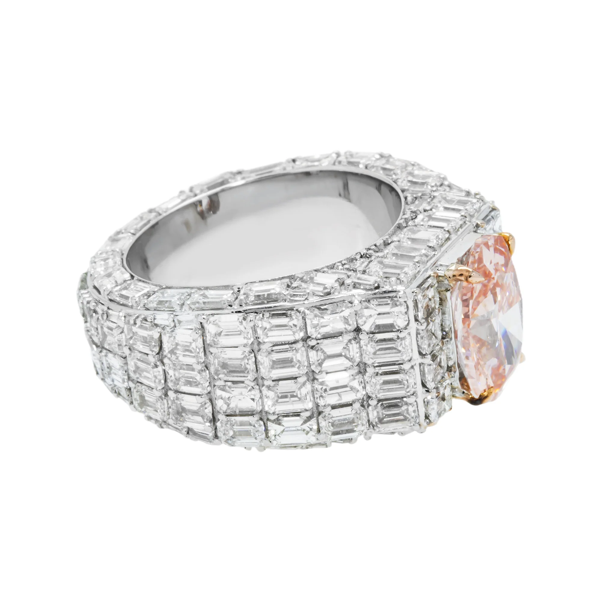 14K White Gold Emerald & Oval Cut Fancy Vivid Pink Diamond Ring 17.98ctw - Image 3