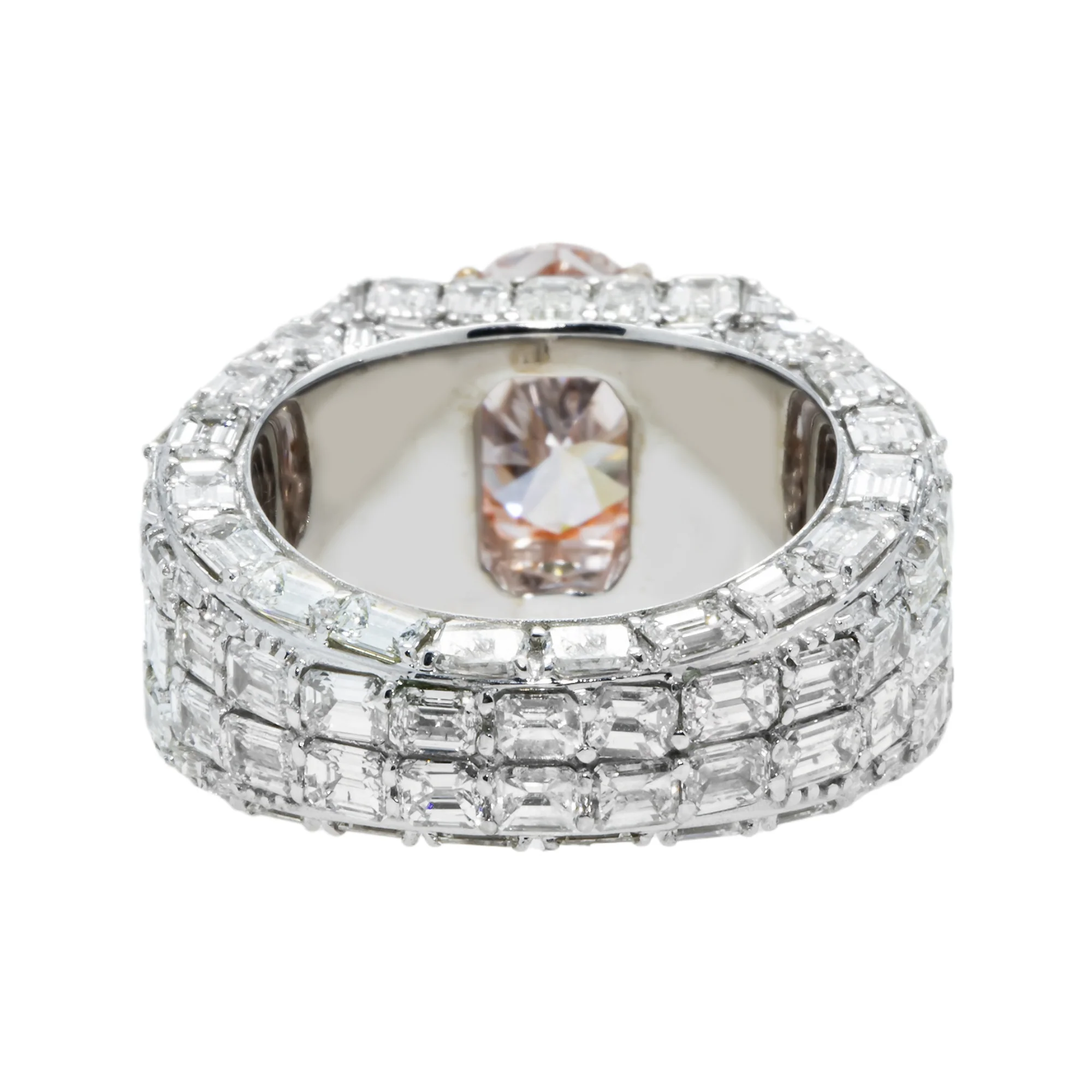 14K White Gold Emerald & Oval Cut Fancy Vivid Pink Diamond Ring 17.98ctw - Image 4