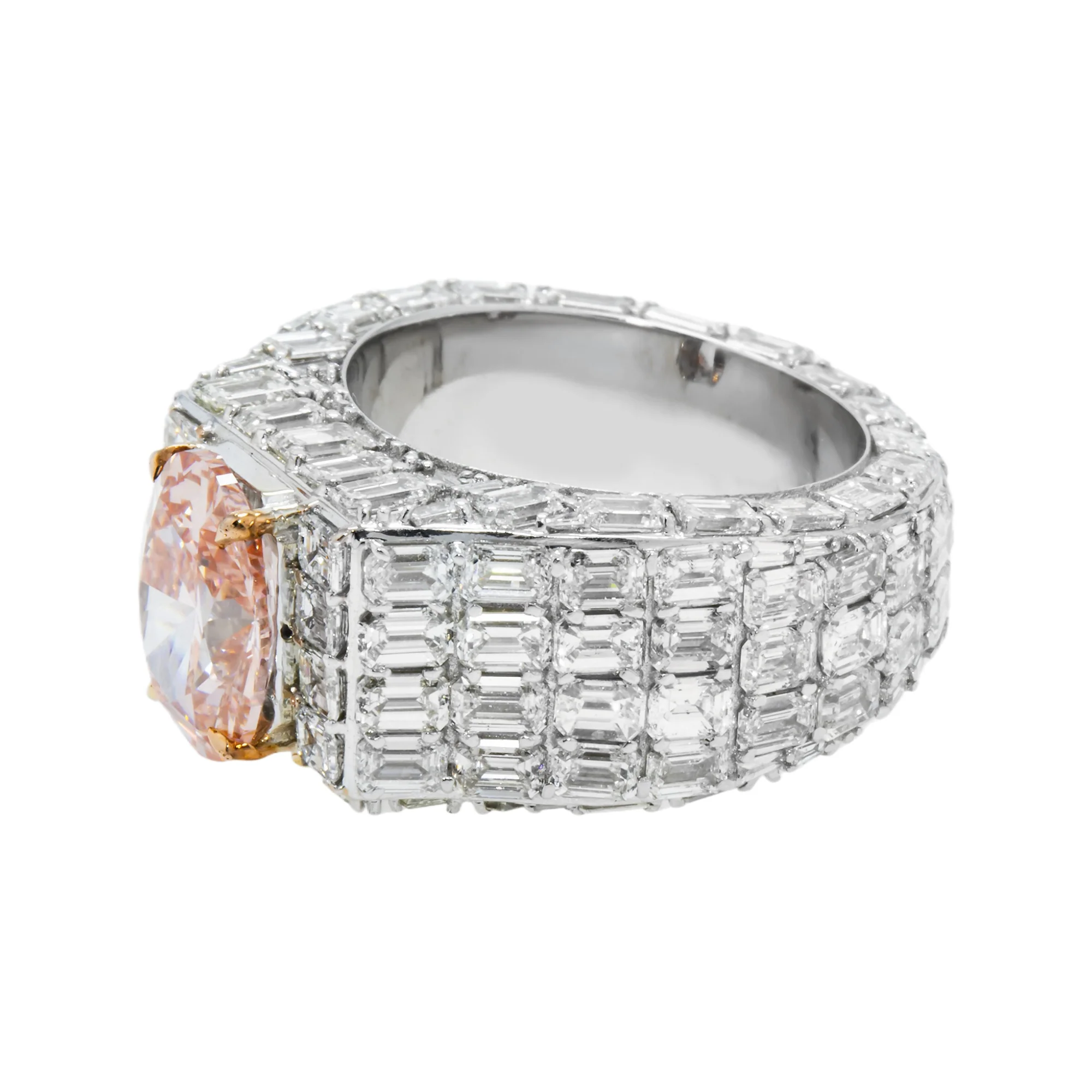 14K White Gold Emerald & Oval Cut Fancy Vivid Pink Diamond Ring 17.98ctw - Image 5
