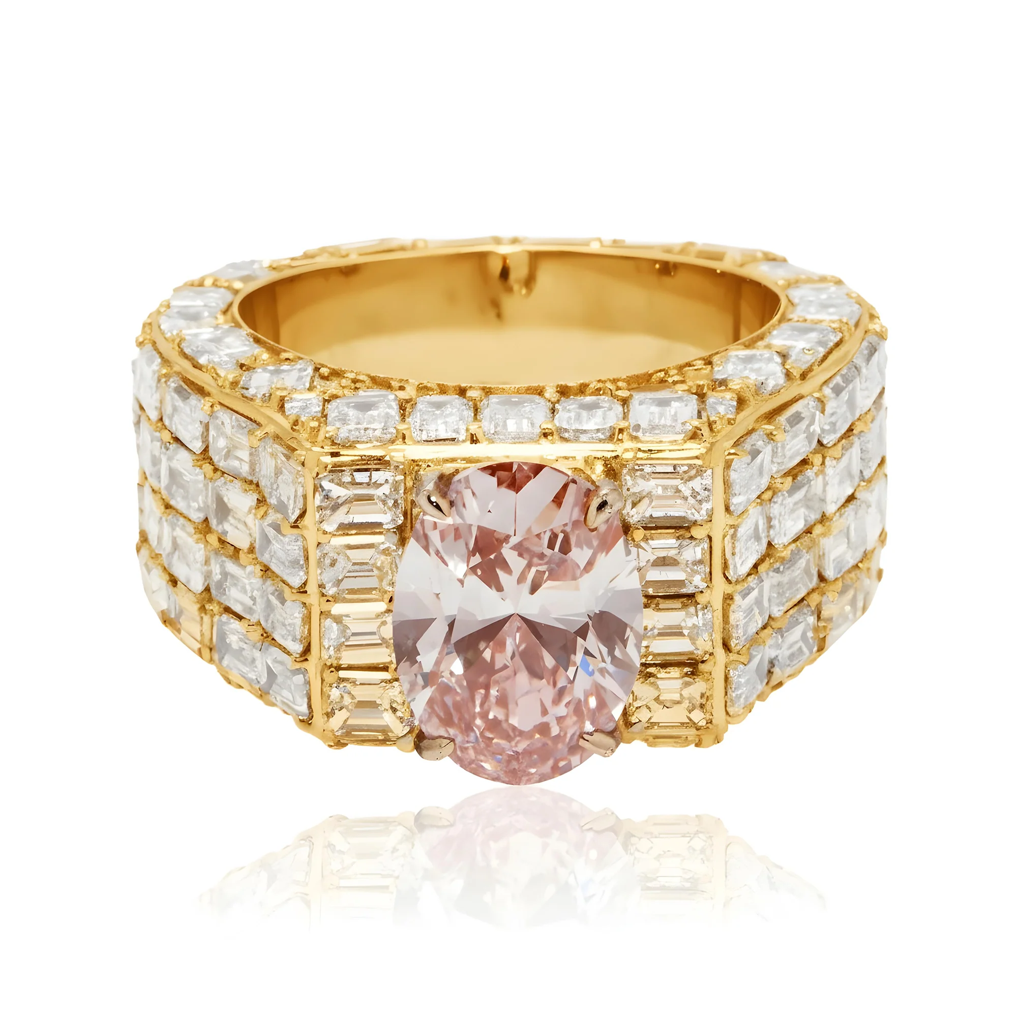 14K White Gold Emerald & Oval Cut Fancy Vivid Pink Diamond Ring 17.98ctw - Image 6