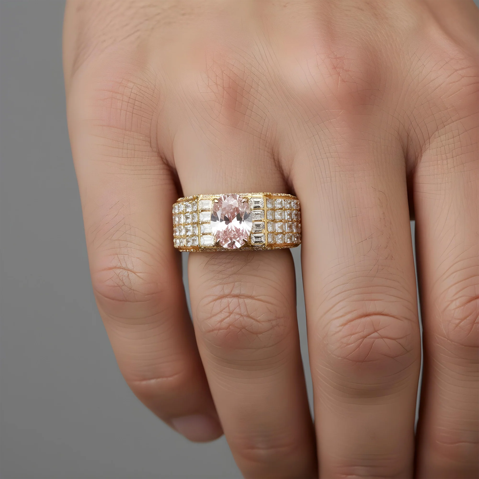 14K White Gold Emerald & Oval Cut Fancy Vivid Pink Diamond Ring 17.98ctw - Image 7