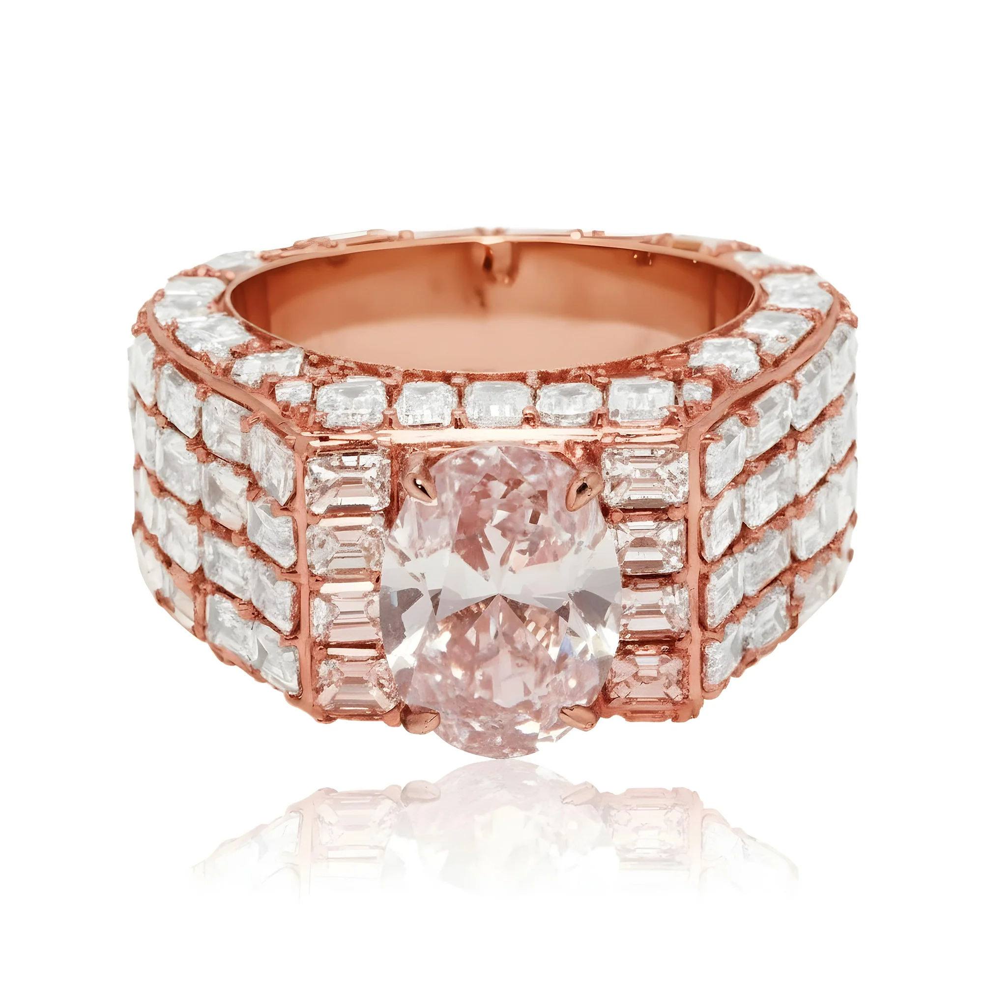 14K White Gold Emerald & Oval Cut Fancy Vivid Pink Diamond Ring 17.98ctw - Image 8