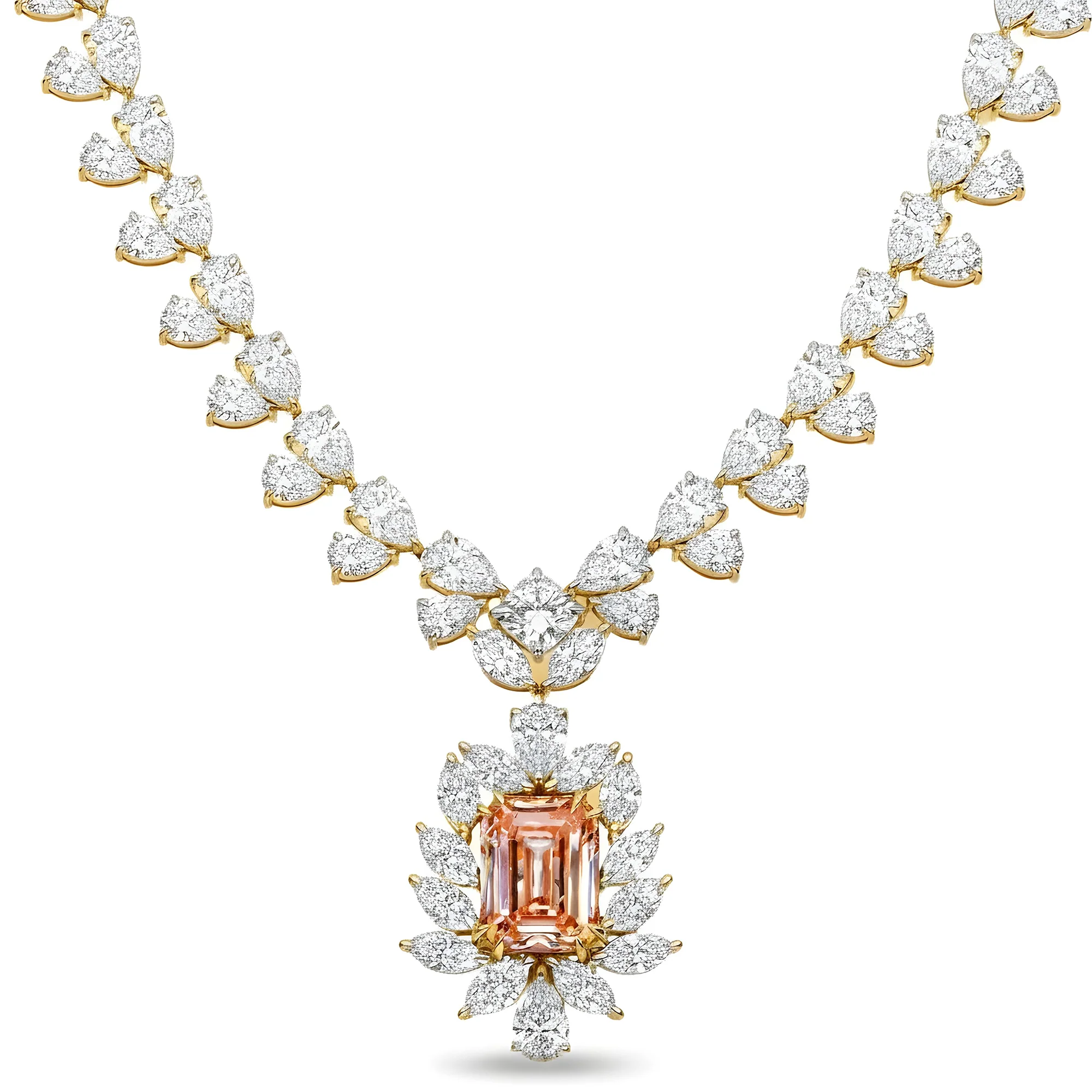 IGI 14K White Gold Fancy Pink Emerald Cut Diamond Goddess Drop Necklace 89.02ct - Image 6