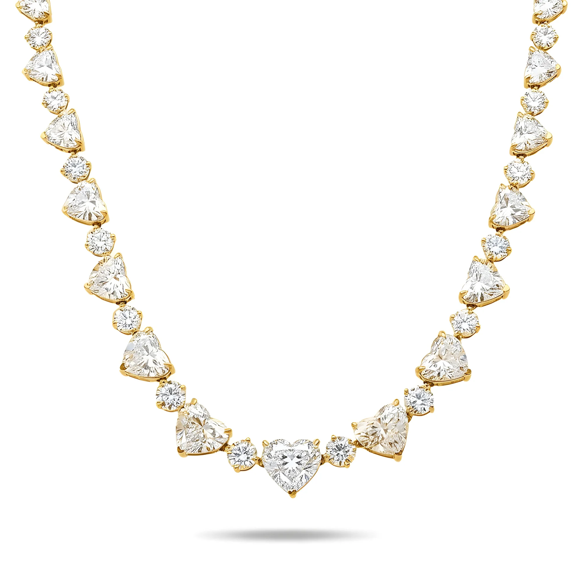 IGI 14K White Gold Graduated Heart & Round Cut Diamond Necklace 61.30ct - Image 4