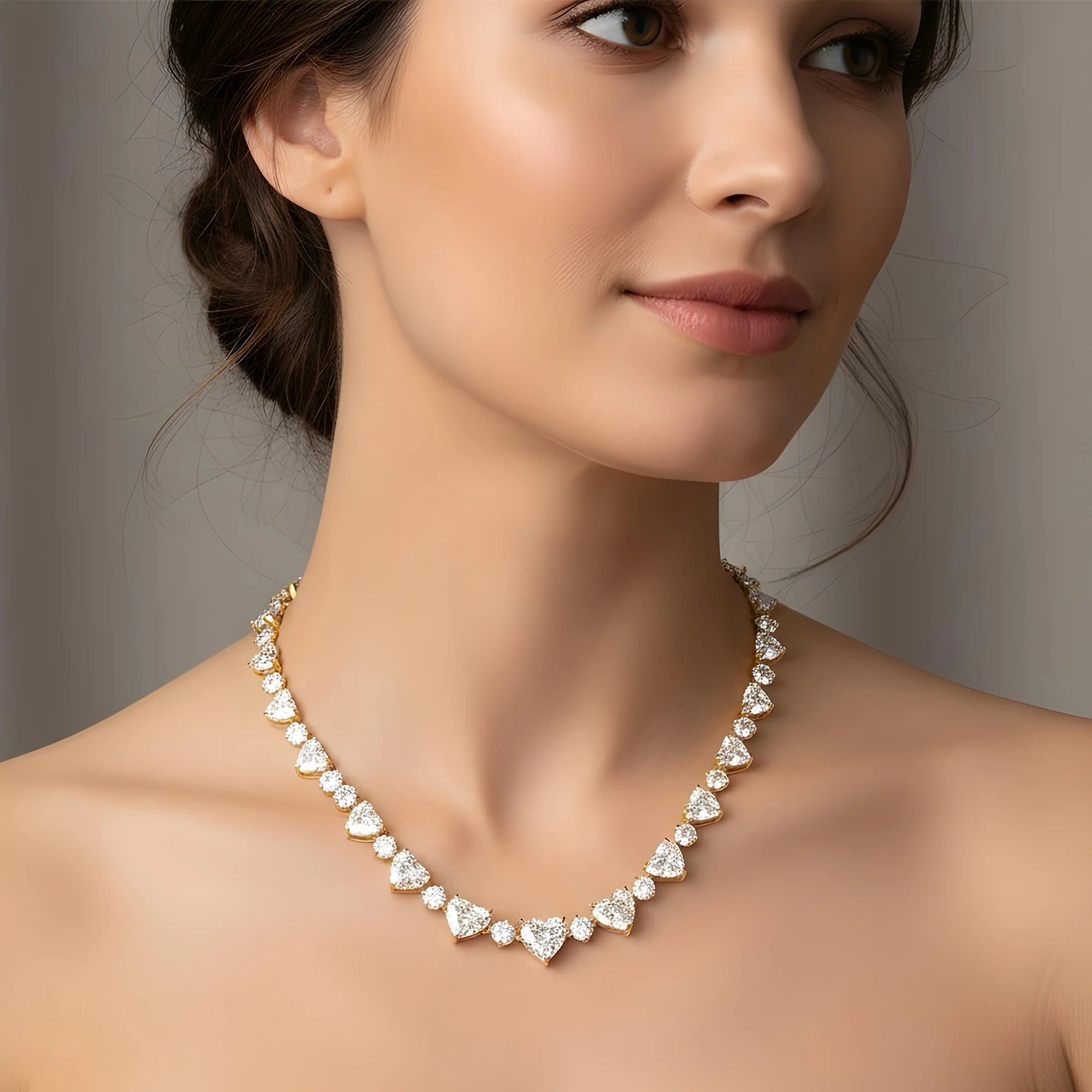 IGI 14K White Gold Graduated Heart & Round Cut Diamond Necklace 61.30ct - Image 5