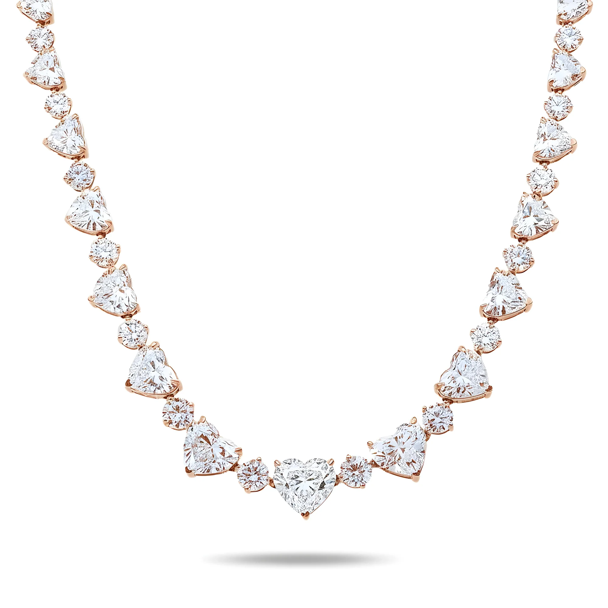IGI 14K White Gold Graduated Heart & Round Cut Diamond Necklace 61.30ct - Image 6