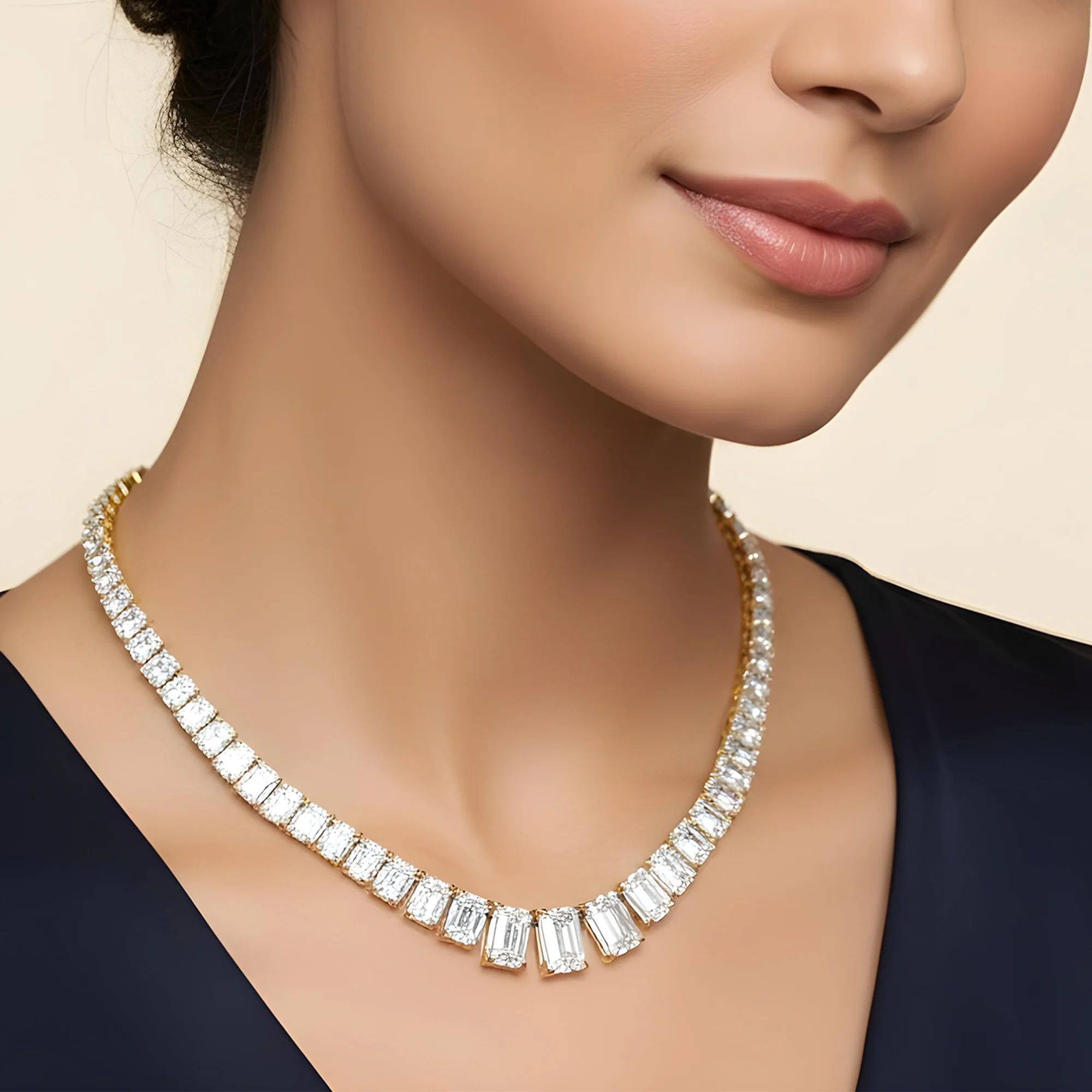 IGI 14K White Gold Graduated Radiant Cut Diamond Necklace 52.50ct - Image 6