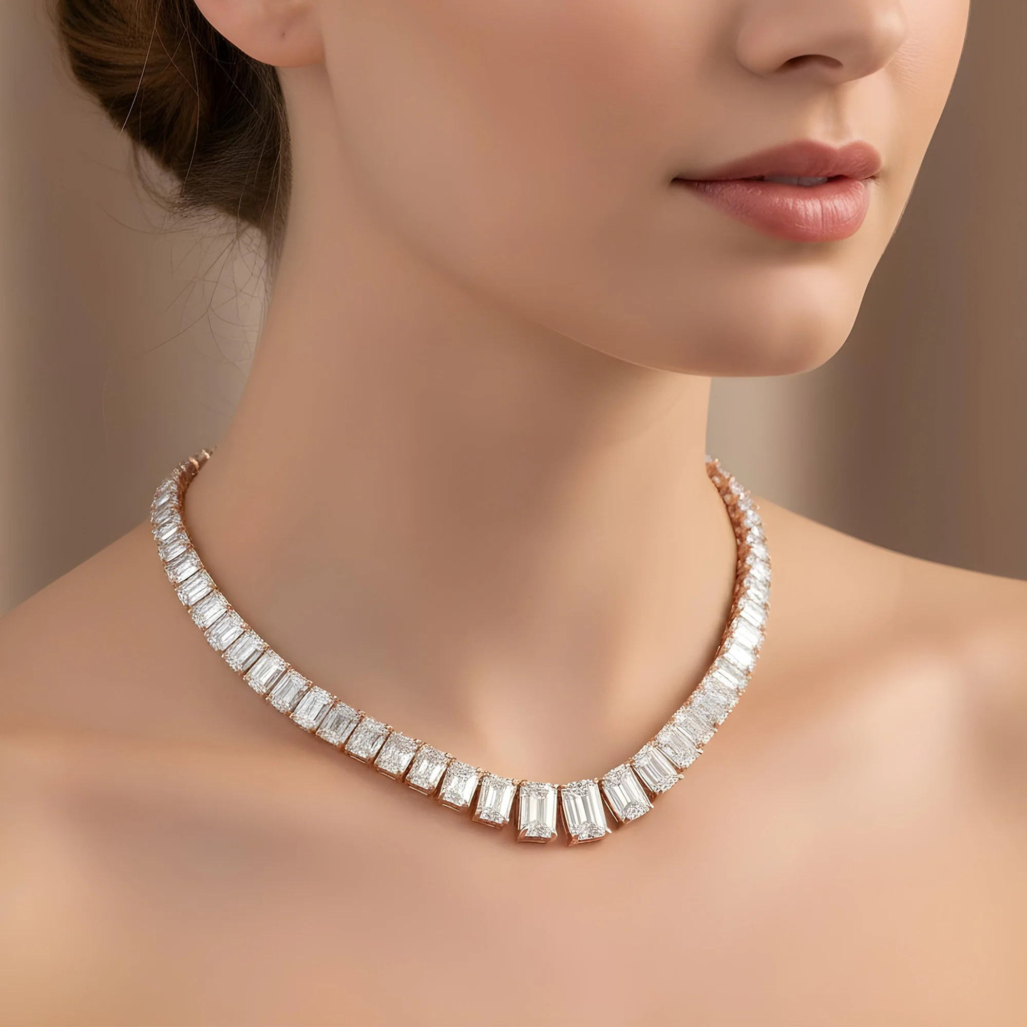 IGI 14K White Gold Graduated Radiant Cut Diamond Necklace 52.50ct - Image 8