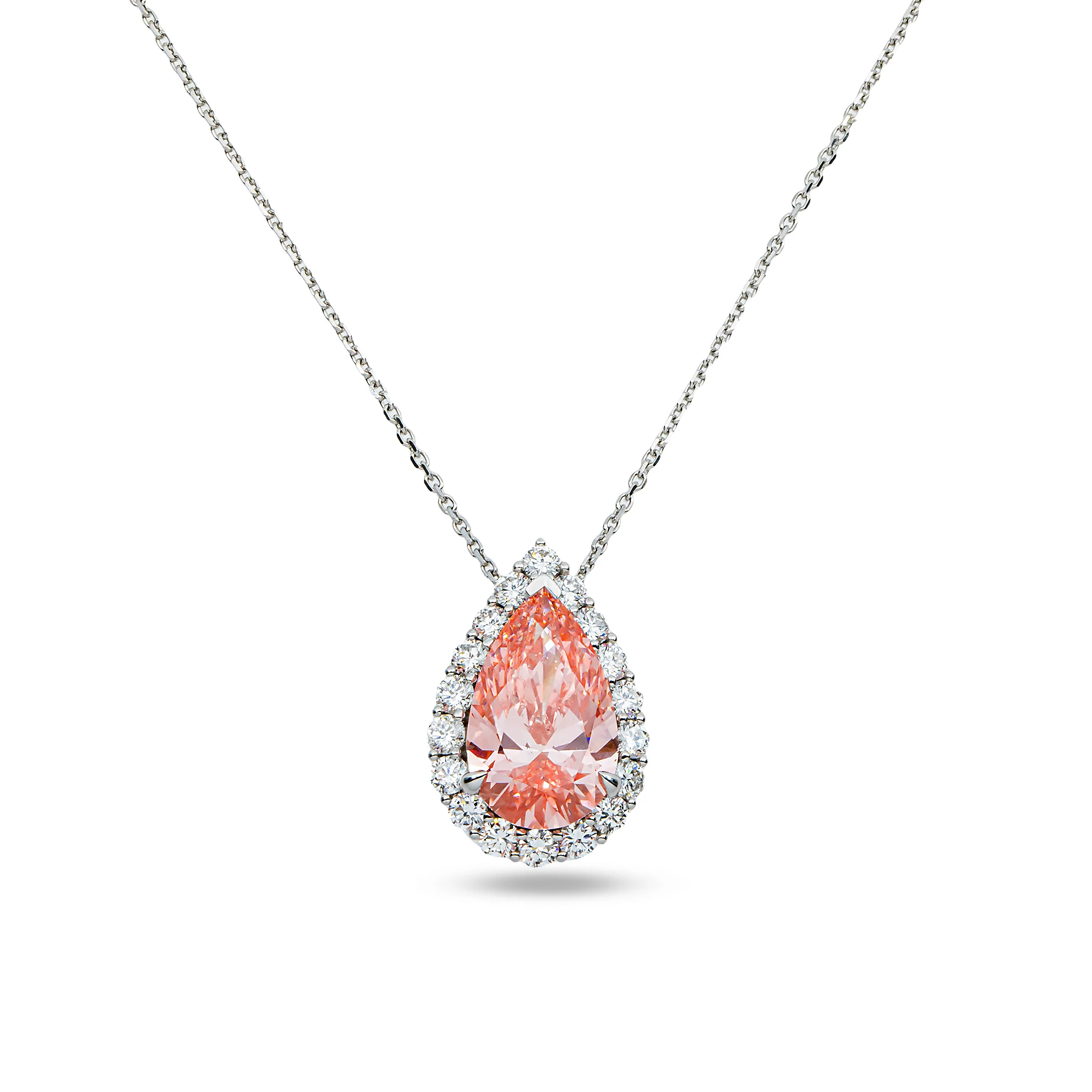 IGI 18K White Gold Pear Cut Fancy Vivid Pink Diamond Pendant & Chain Necklace 6.13ct