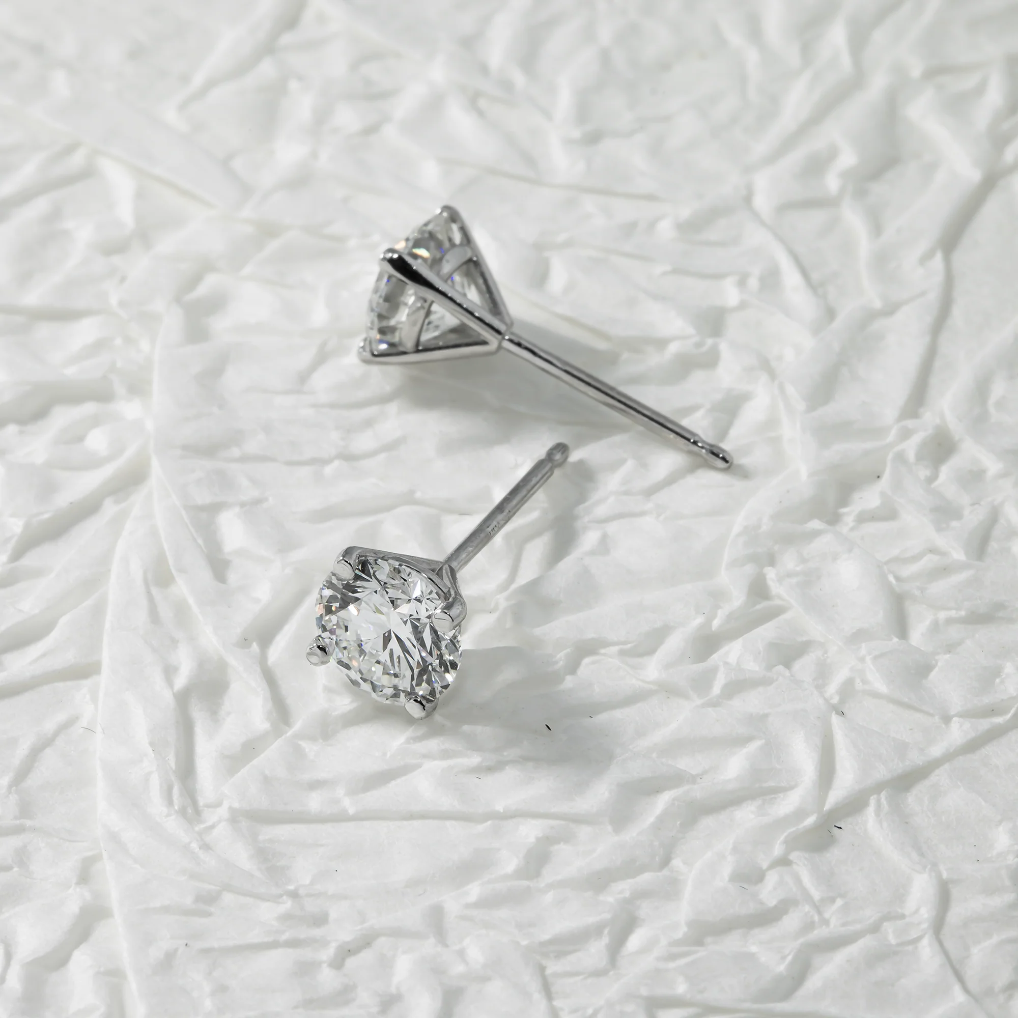 IGI 14K White Gold 1.10ct Each Solitaire Round Diamond Stud Earrings 2.20ctw - Image 3