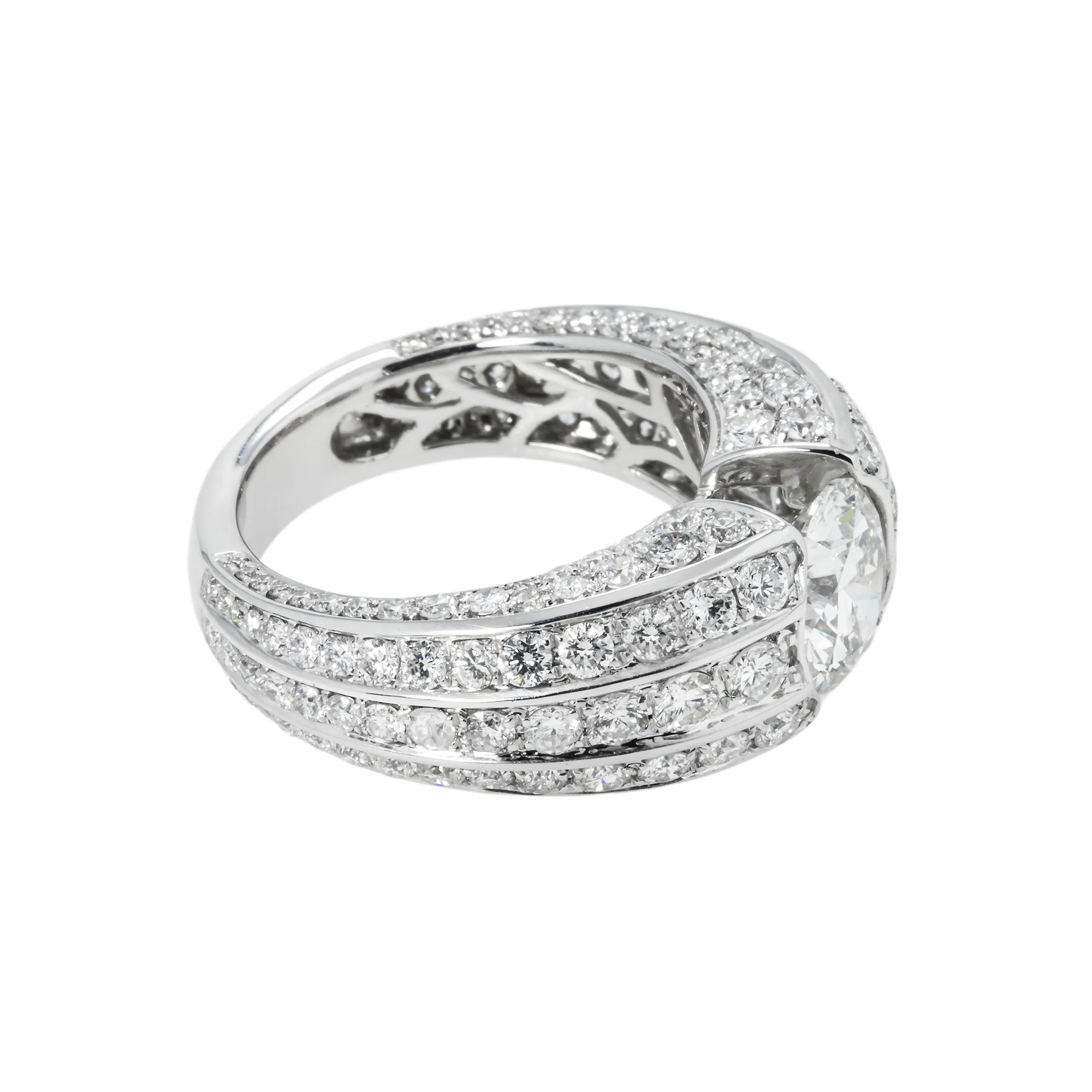IGI 14K White Gold Triple Row Round Cut Diamond Ring 5.38ctw - Image 3