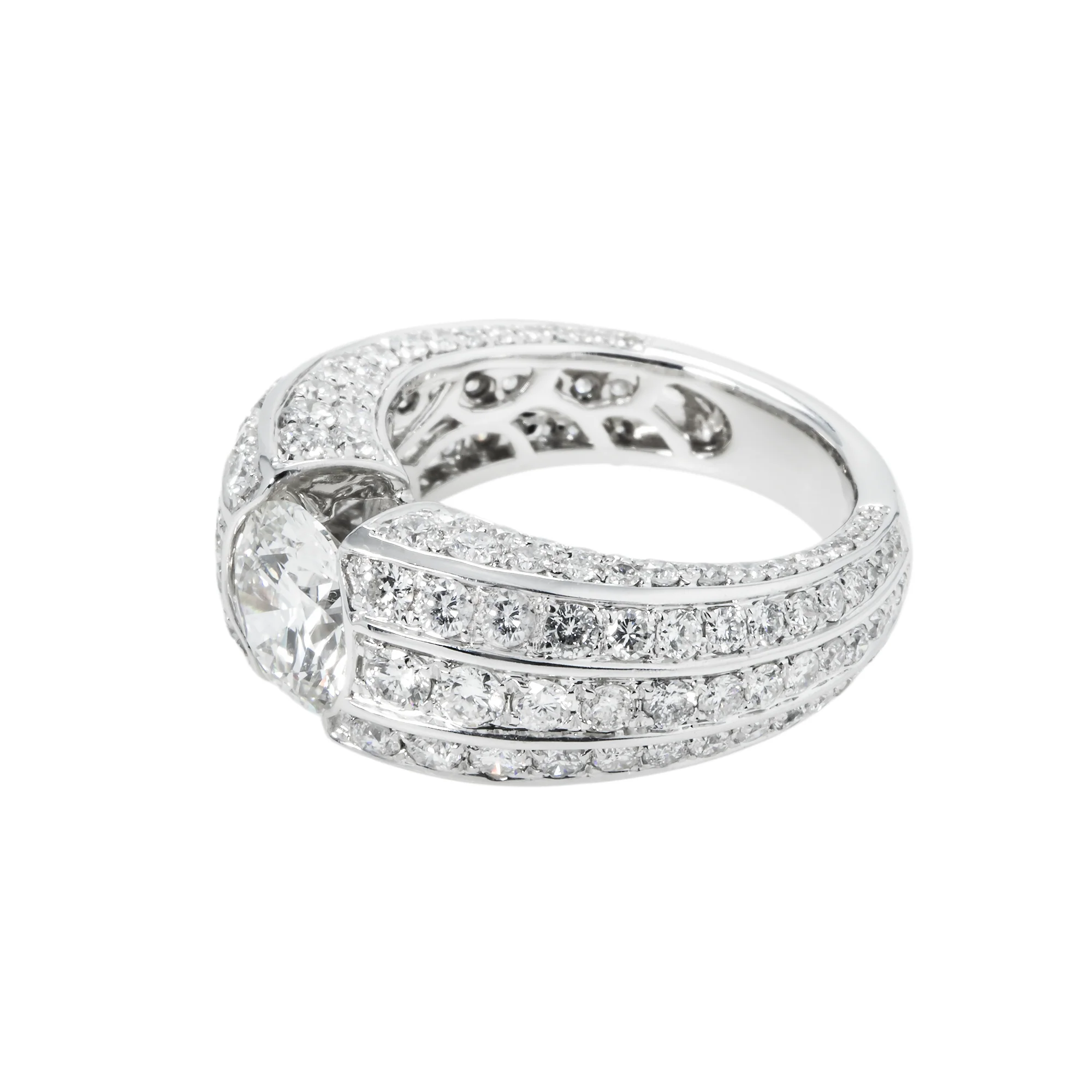 IGI 14K White Gold Triple Row Round Cut Diamond Ring 5.38ctw - Image 4