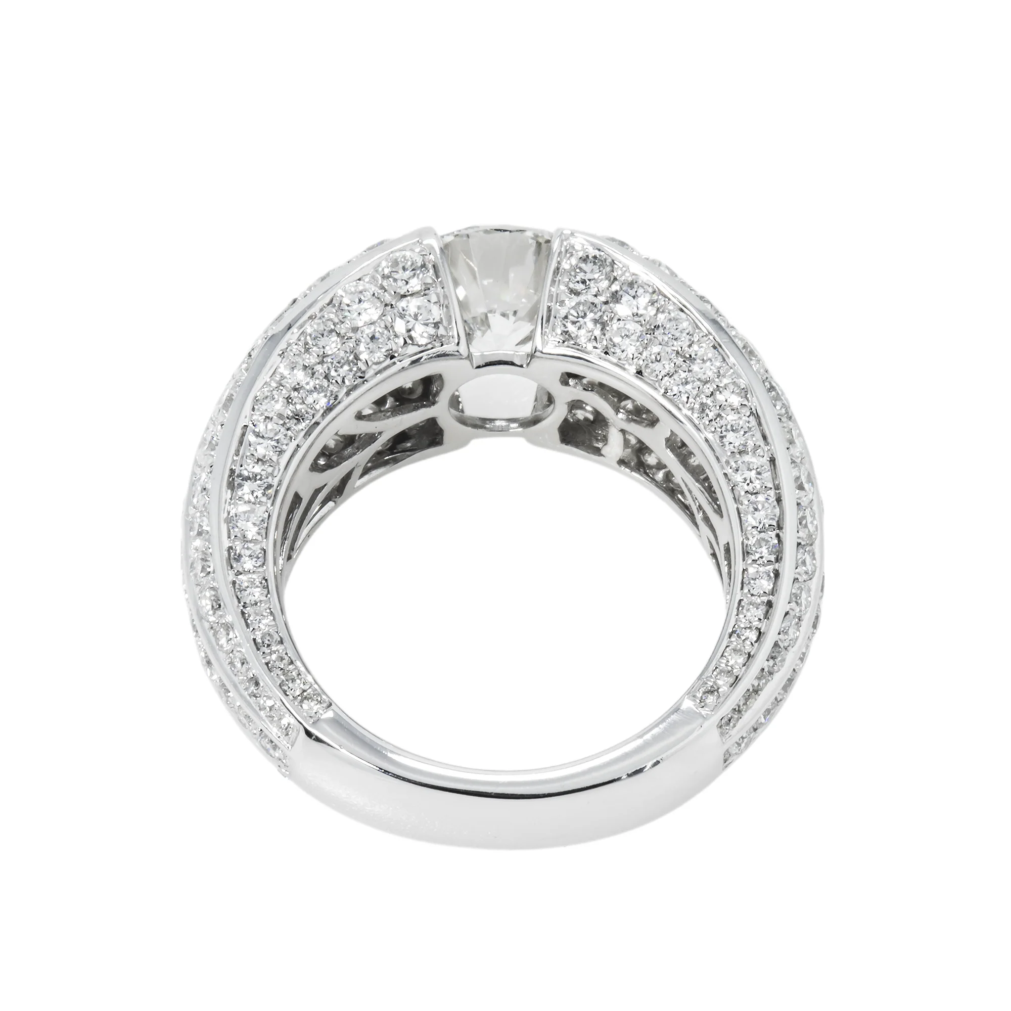 IGI 14K White Gold Triple Row Round Cut Diamond Ring 5.38ctw - Image 5