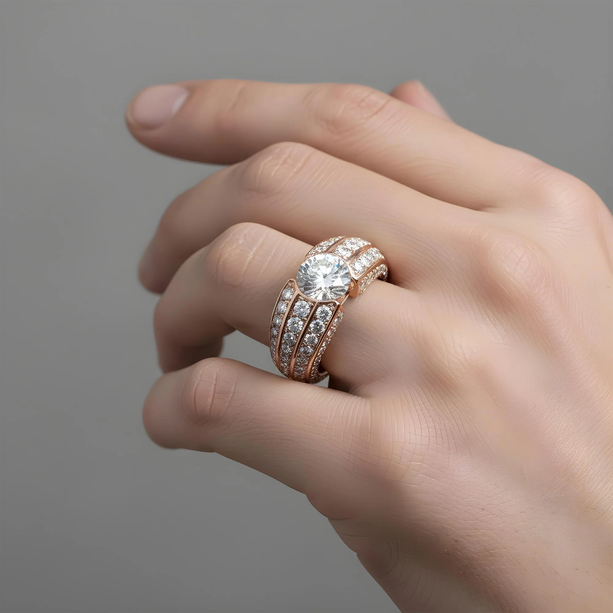 IGI 14K White Gold Triple Row Round Cut Diamond Ring 5.38ctw - Image 9