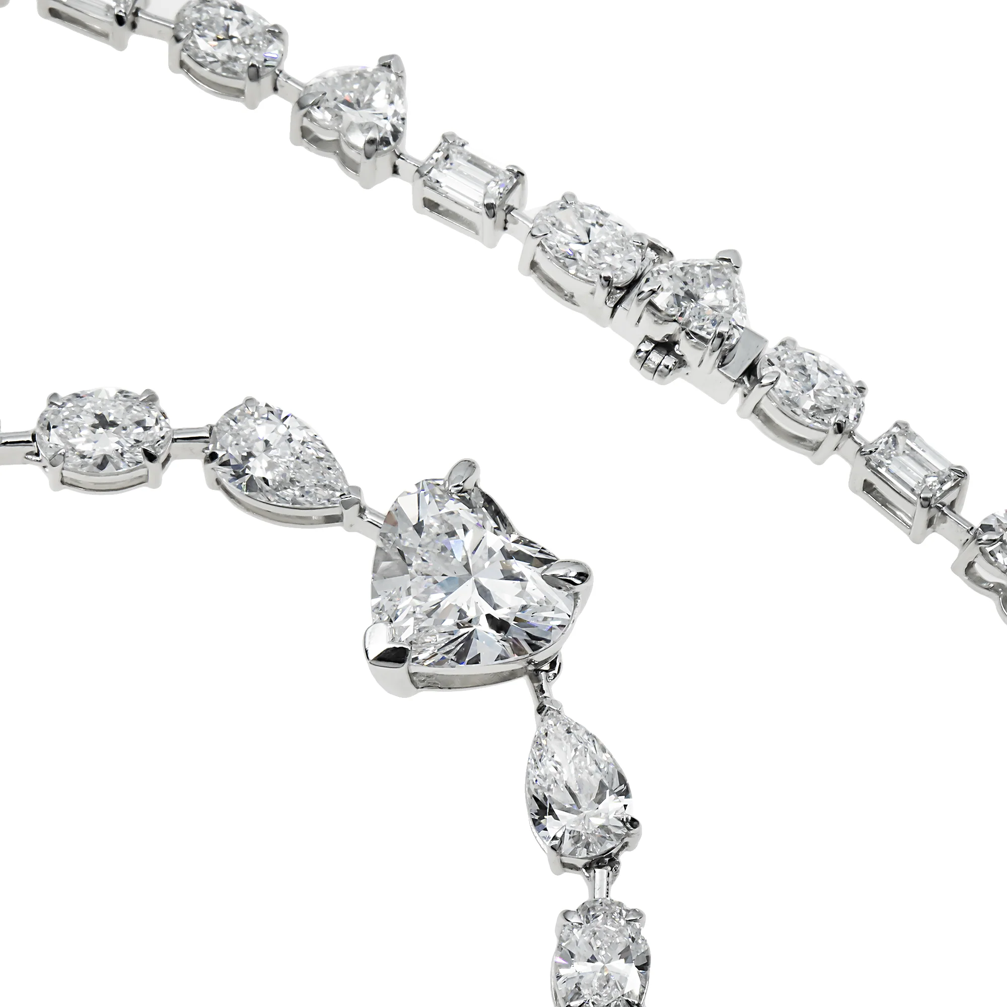 IGI 14K White Gold Heart, Oval & Emerald Cut Diamond Necklace 42.56ct - Image 3