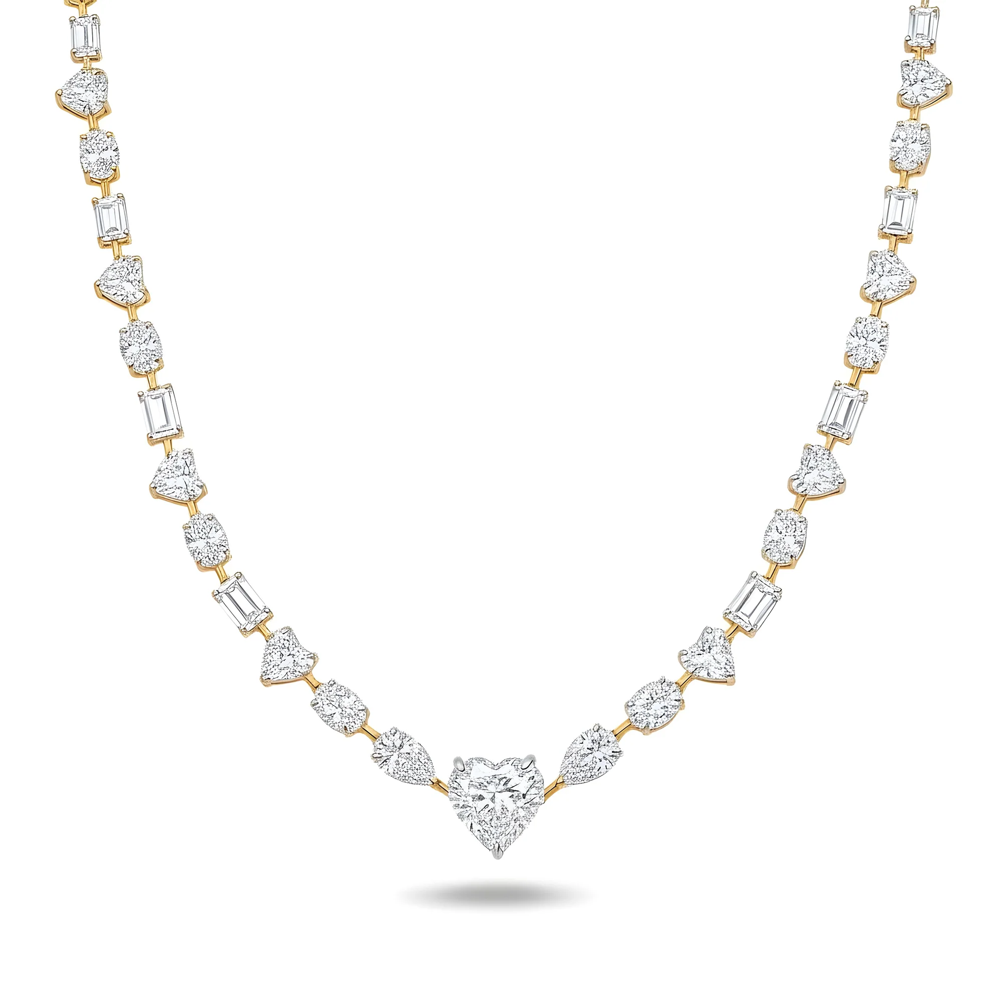 IGI 14K White Gold Heart, Oval & Emerald Cut Diamond Necklace 42.56ct - Image 4