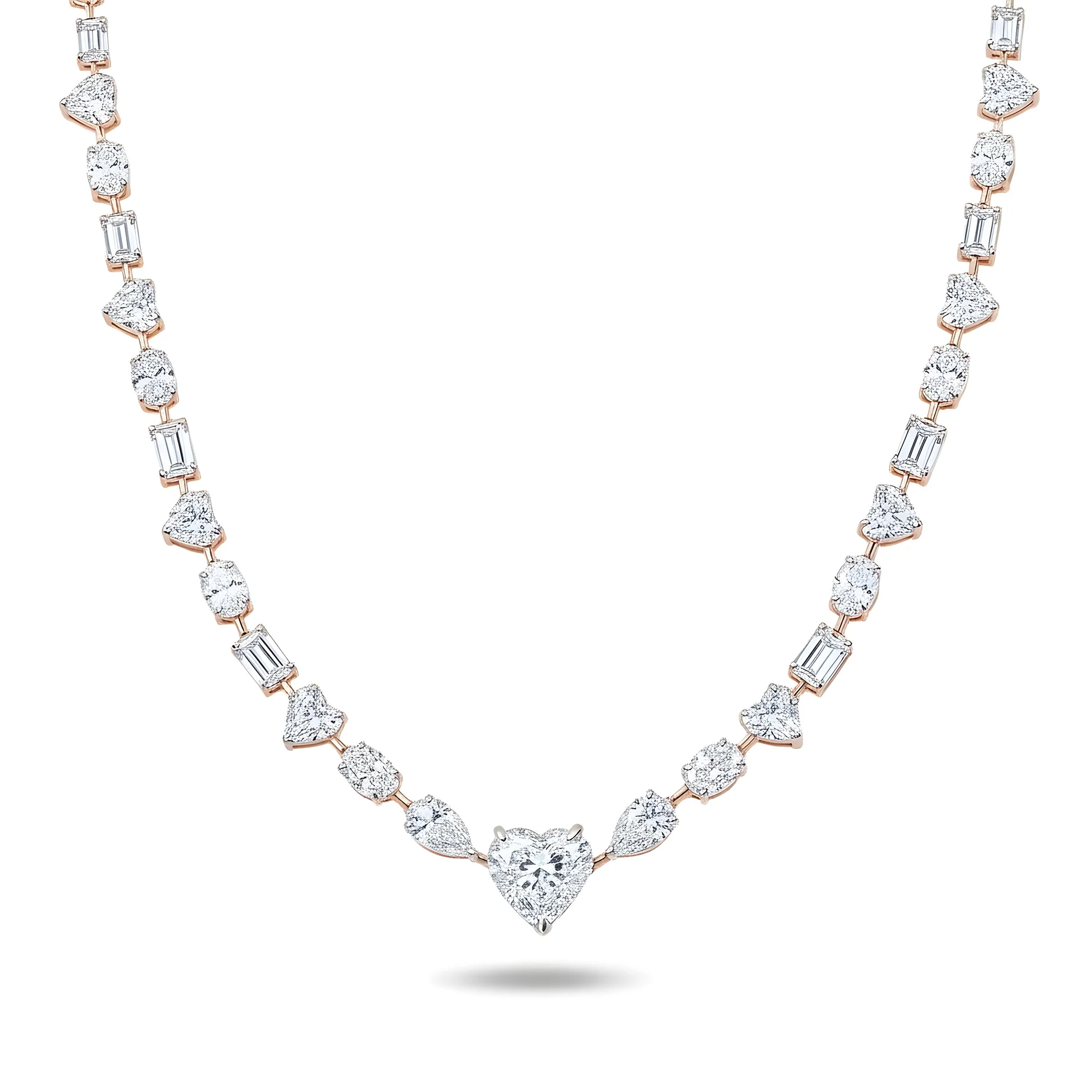 IGI 14K White Gold Heart, Oval & Emerald Cut Diamond Necklace 42.56ct - Image 6