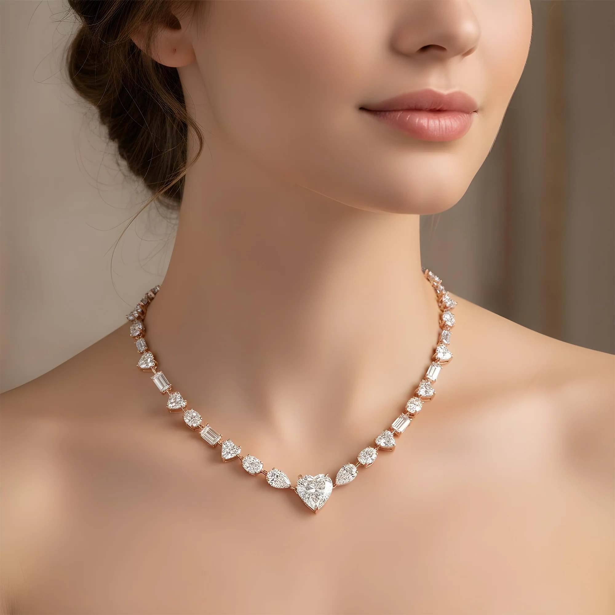 IGI 14K White Gold Heart, Oval & Emerald Cut Diamond Necklace 42.56ct - Image 7
