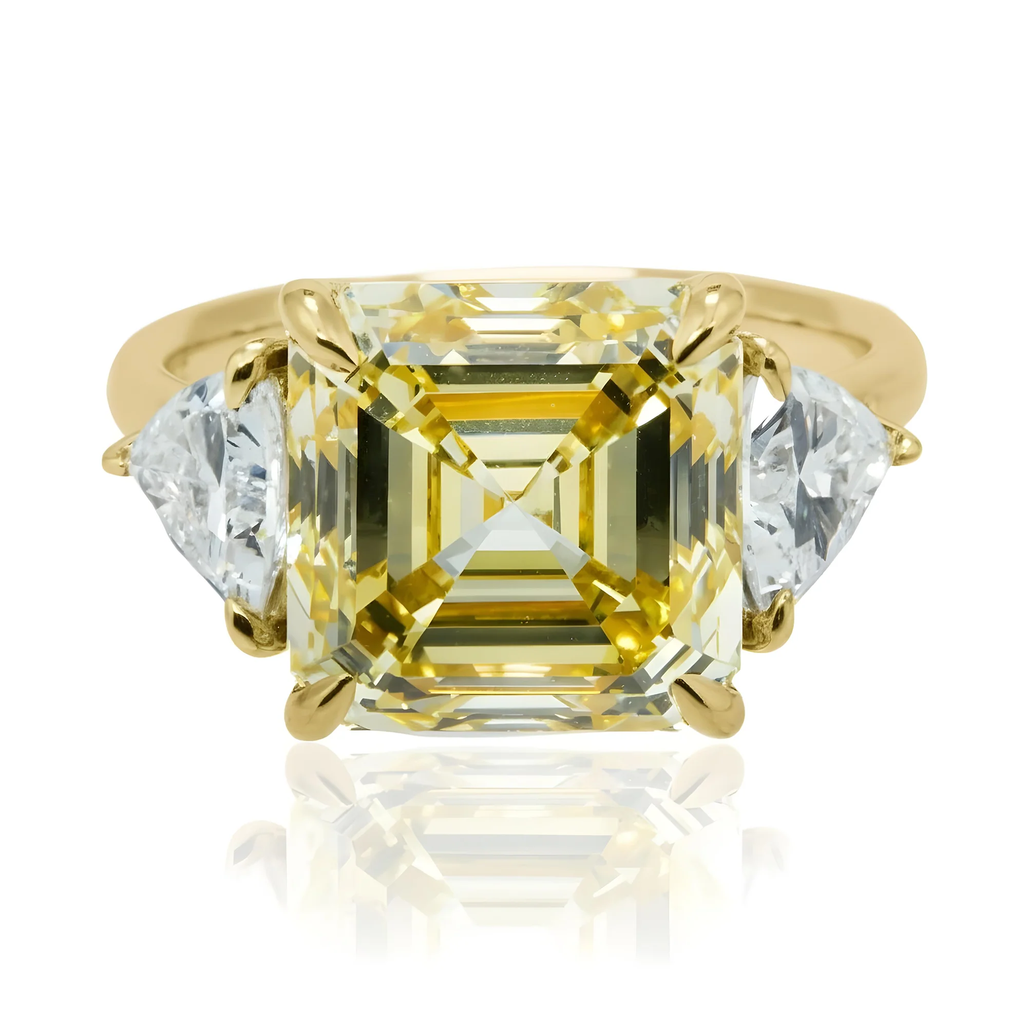 18K Two Tone 7.52ct Asscher Cut Fancy Yellow Diamond Ring 8.77ctw - Image 7