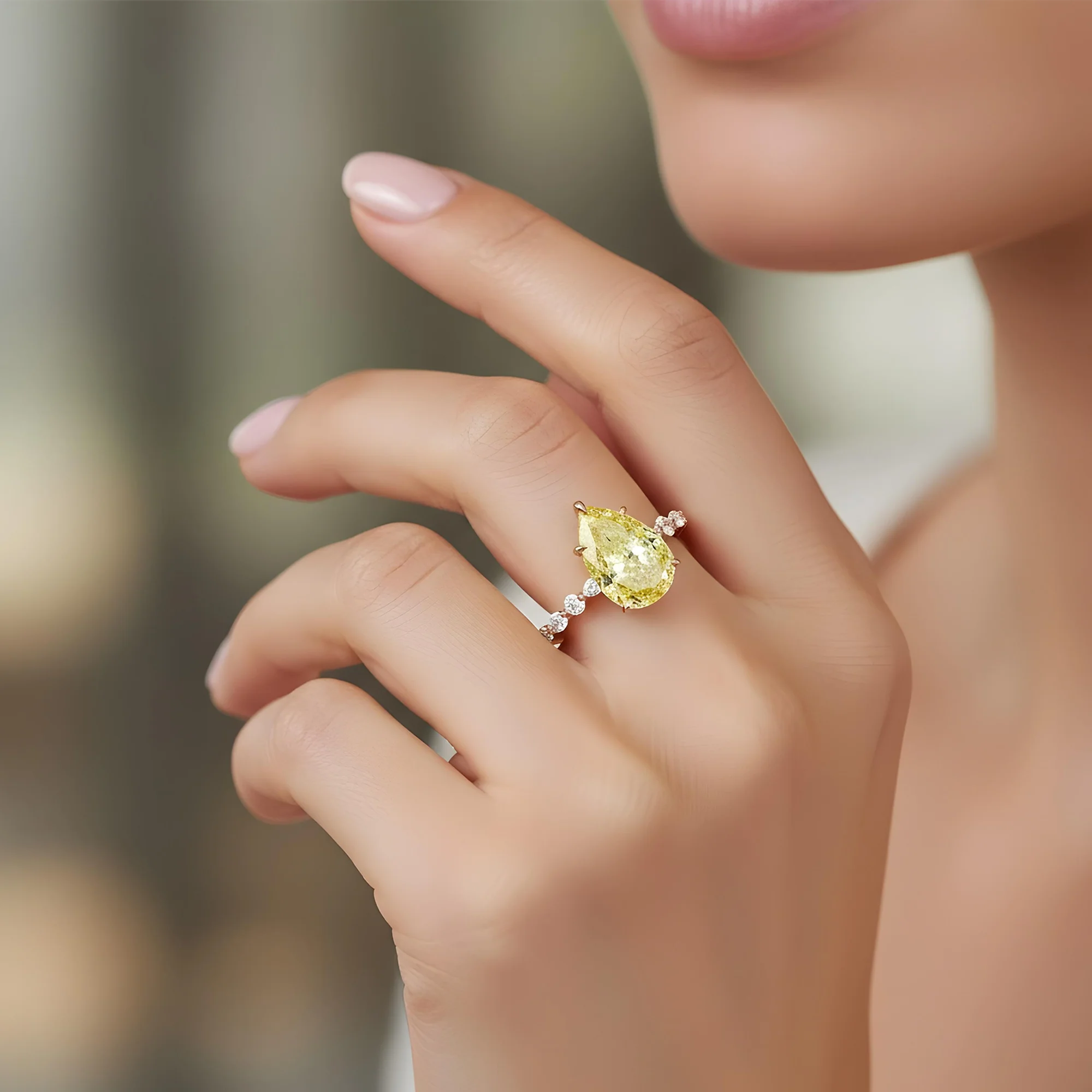 18K White Gold 5.44ct Pear Cut Fancy Yellow Diamond Ring 6.49ctw - Image 10