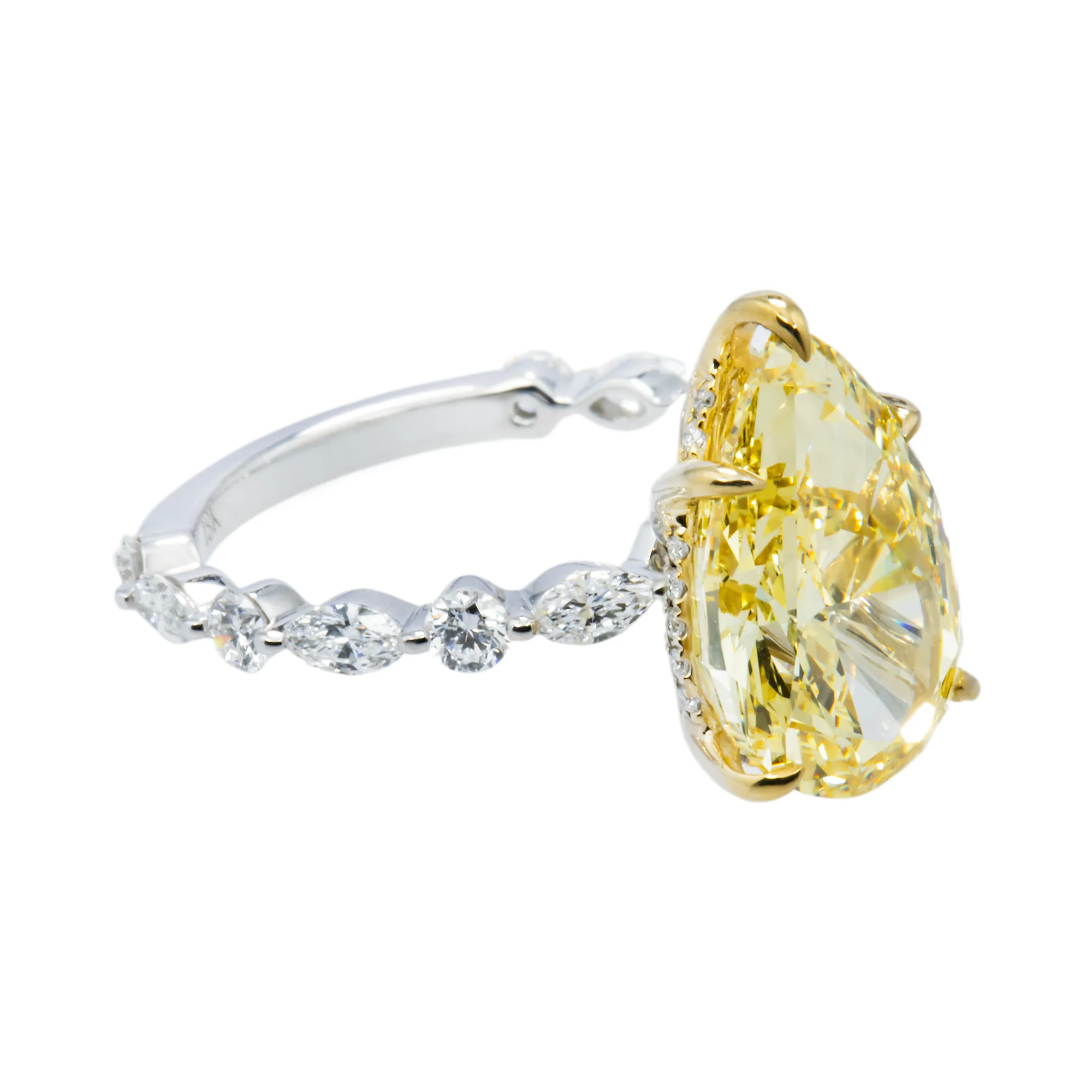 18K White Gold 5.44ct Pear Cut Fancy Yellow Diamond Ring 6.49ctw - Image 4
