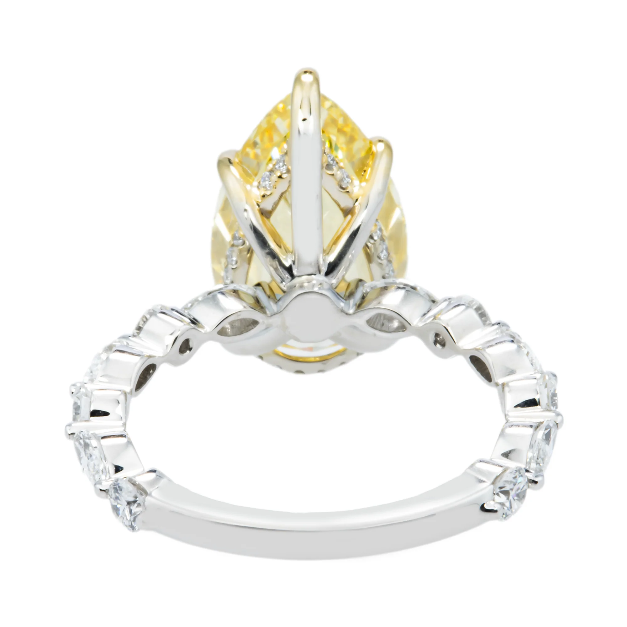 18K White Gold 5.44ct Pear Cut Fancy Yellow Diamond Ring 6.49ctw - Image 5