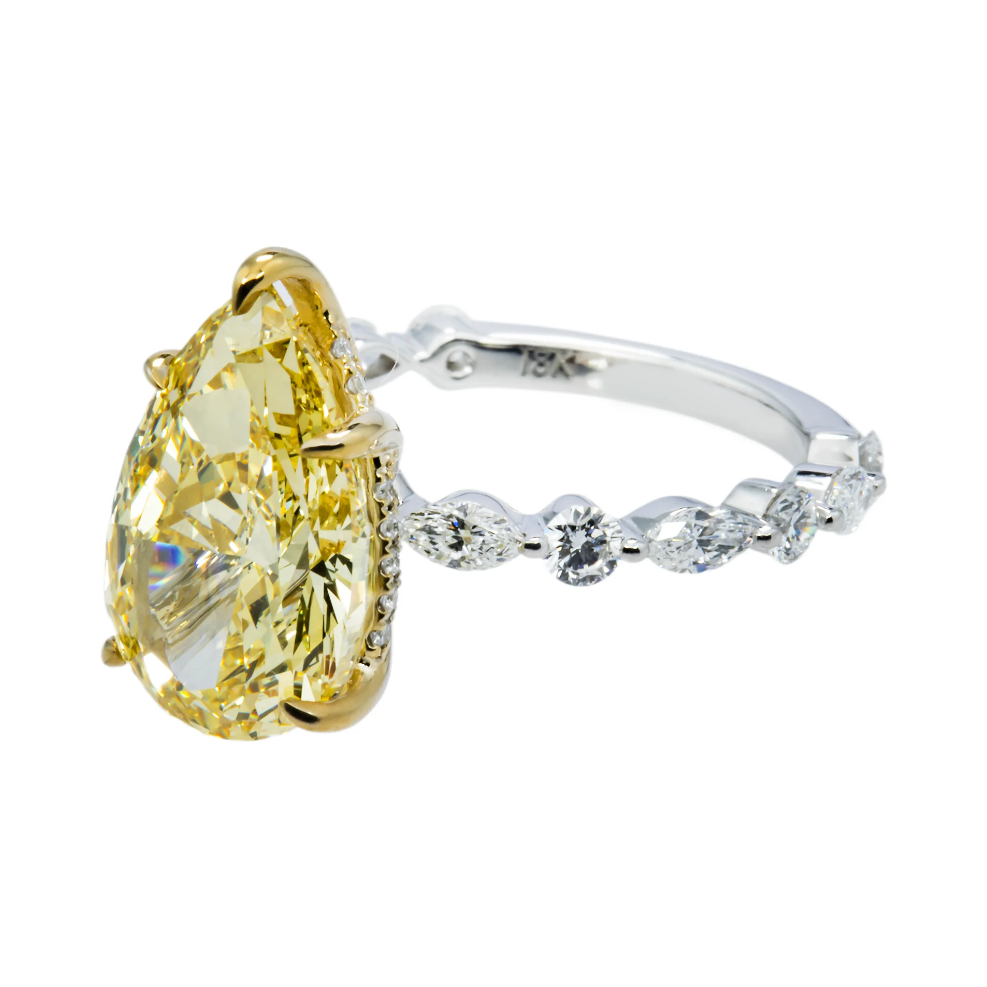 18K White Gold 5.44ct Pear Cut Fancy Yellow Diamond Ring 6.49ctw - Image 6