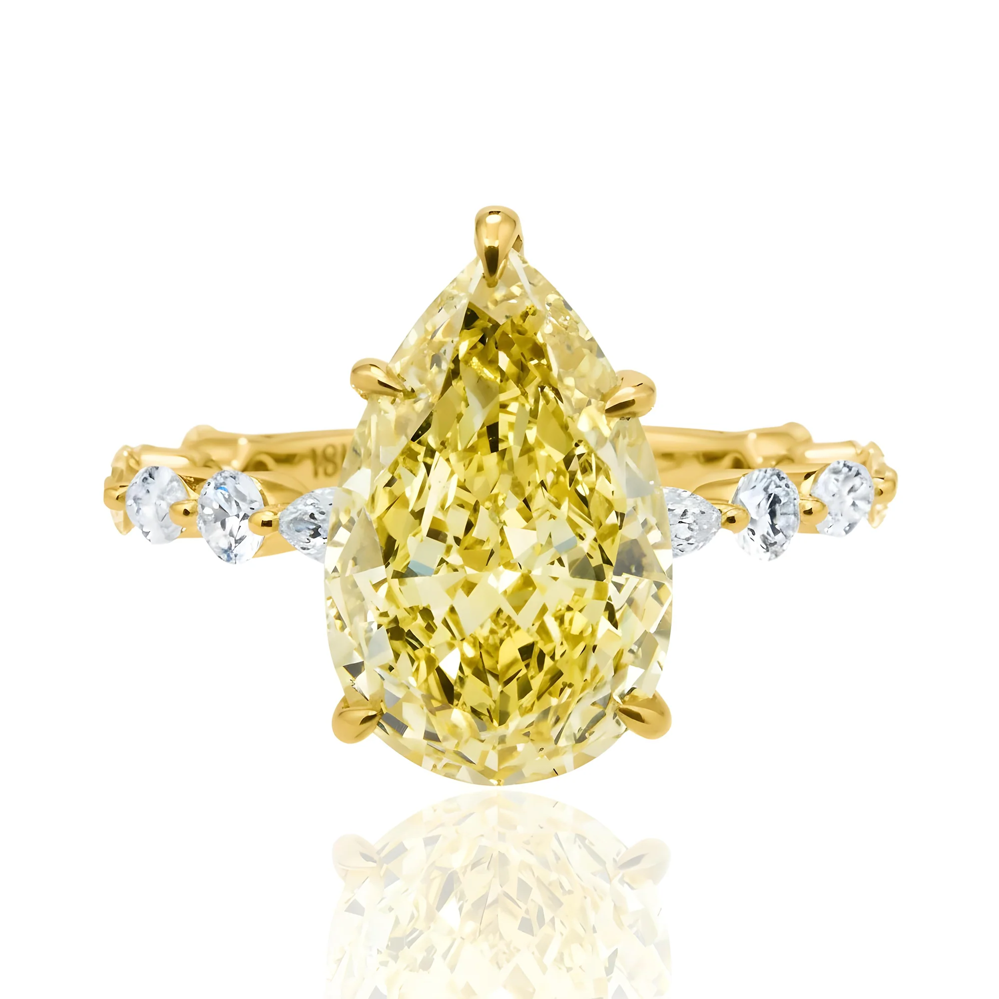 18K White Gold 5.44ct Pear Cut Fancy Yellow Diamond Ring 6.49ctw - Image 7
