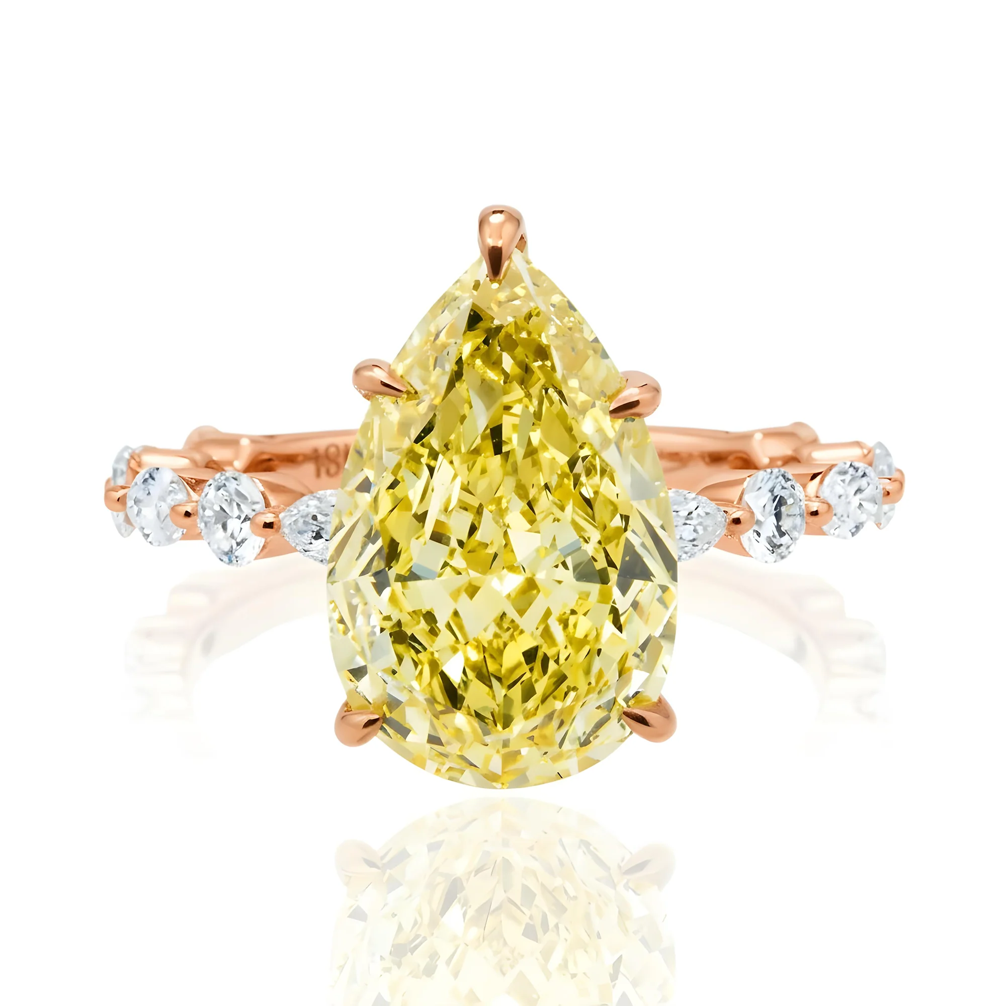 18K White Gold 5.44ct Pear Cut Fancy Yellow Diamond Ring 6.49ctw - Image 9