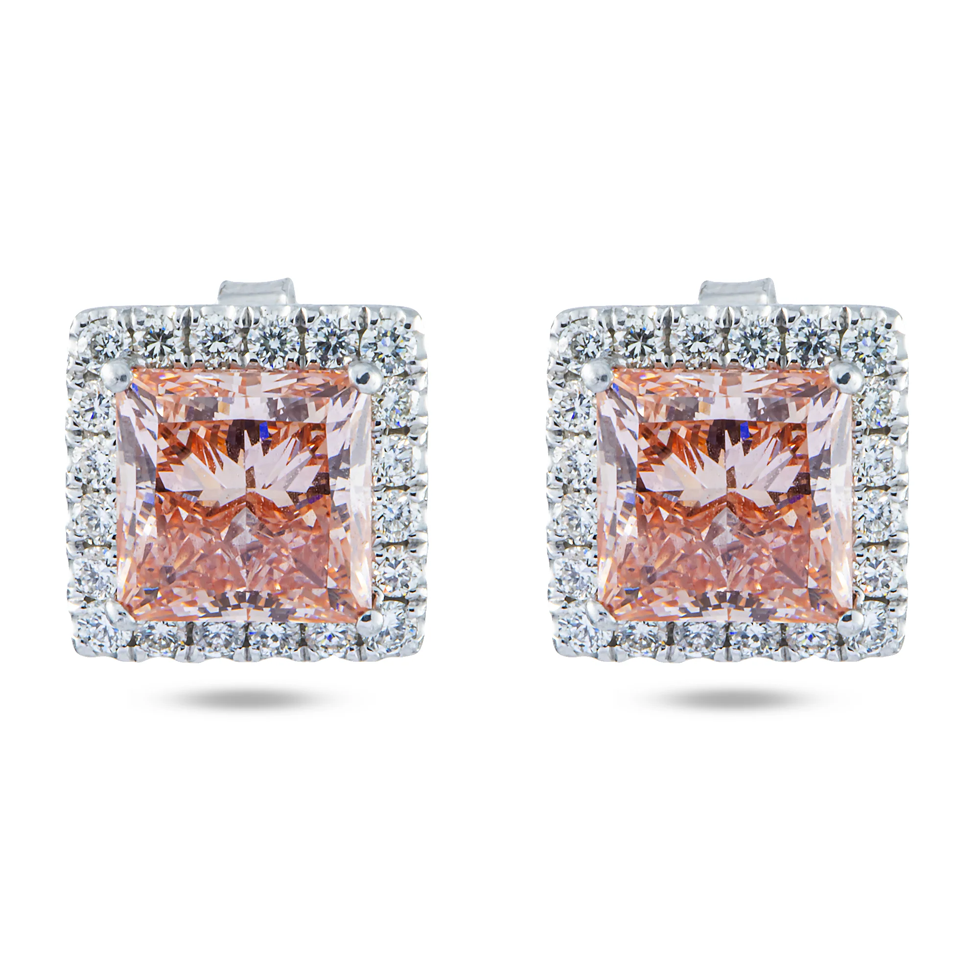 IGI 18K White Gold Fancy Intense Pink Princess Diamond Stud Earrings 4.54ctw