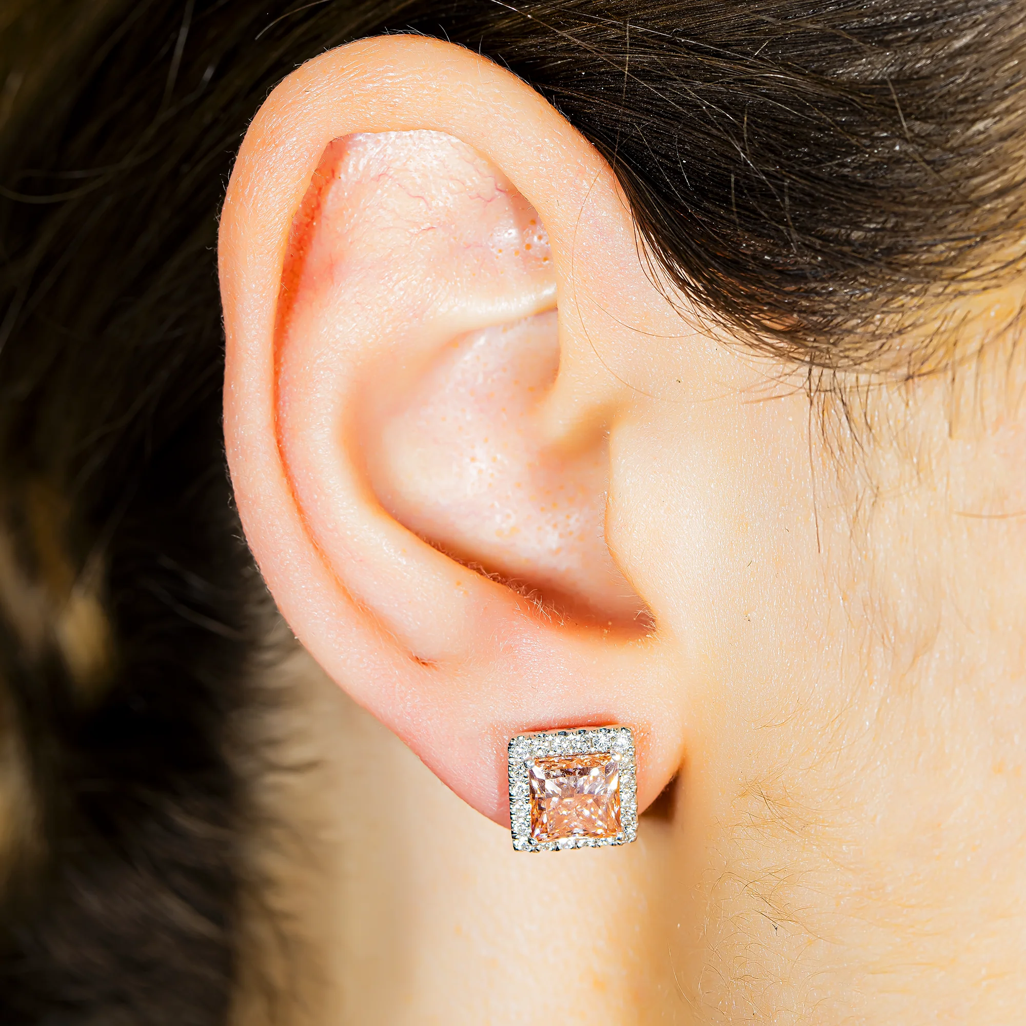 IGI 18K White Gold Fancy Intense Pink Princess Diamond Stud Earrings 4.54ctw - Image 2