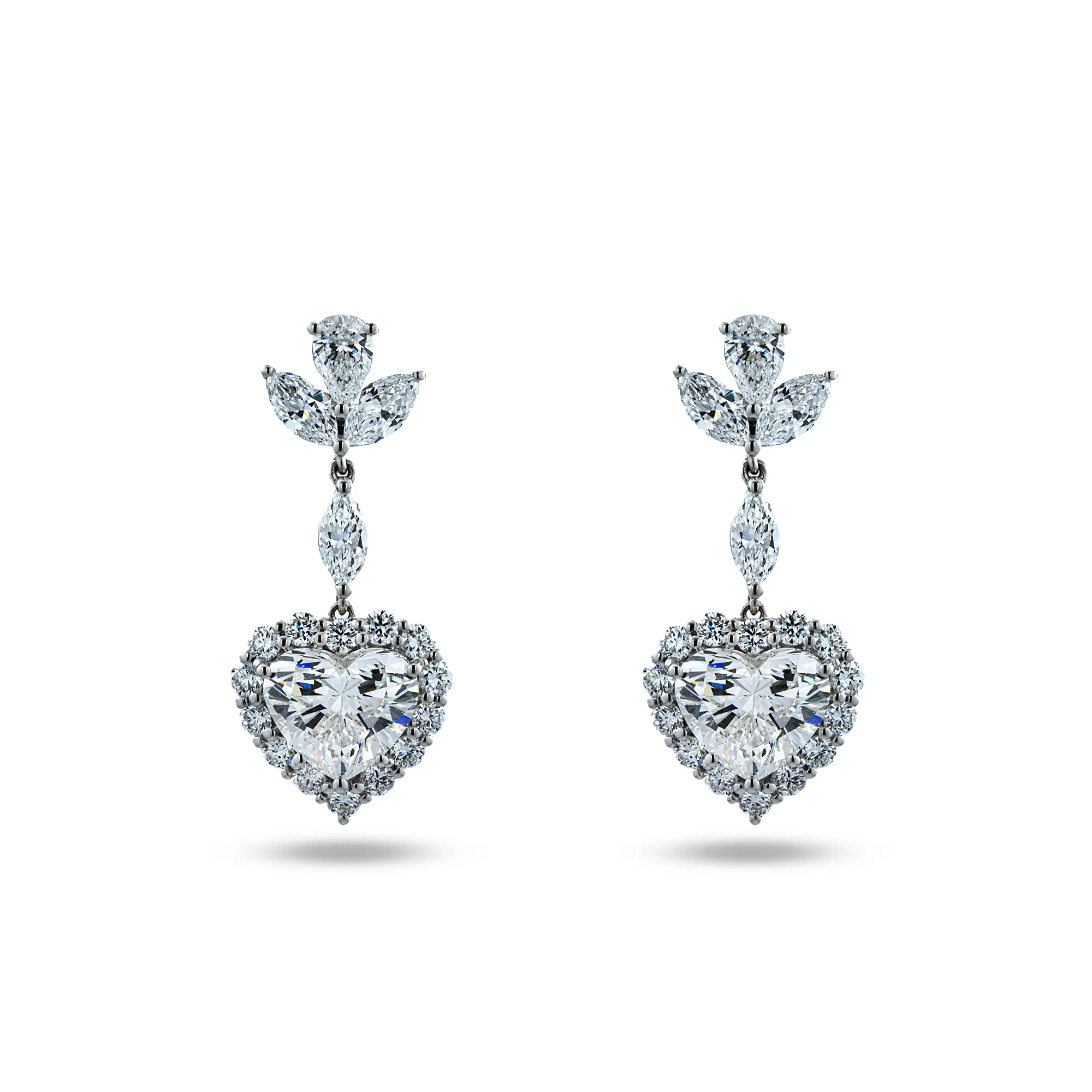 IGI 18K White Gold Heart Cut Diamond Drop Earrings 4.65ctw