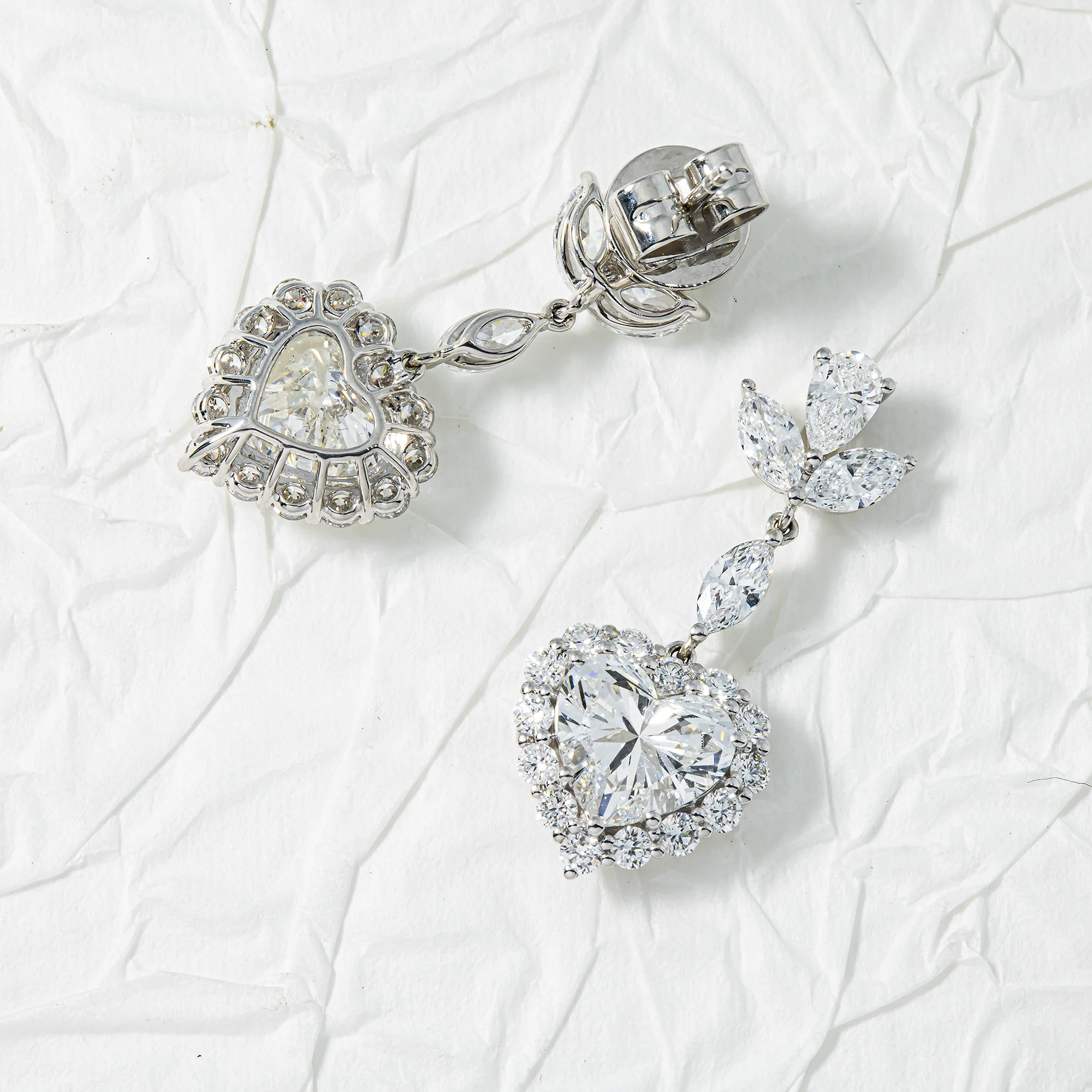 IGI 18K White Gold Heart Cut Diamond Drop Earrings 4.65ctw - Image 3
