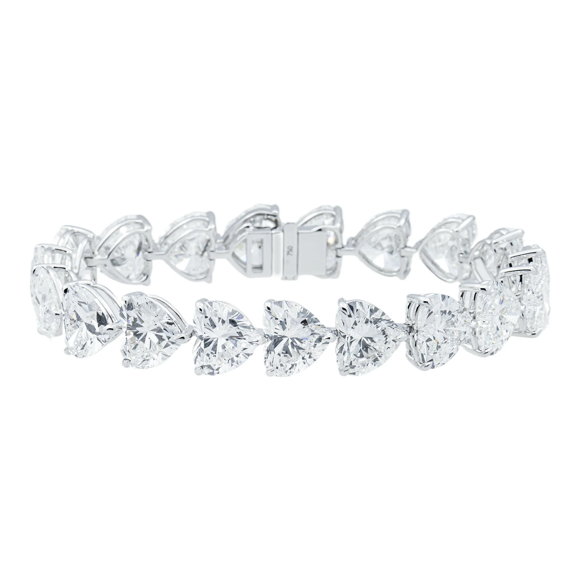 IGI 18K White Gold Heart Cut Diamond Tennis Bracelet 58.13ct