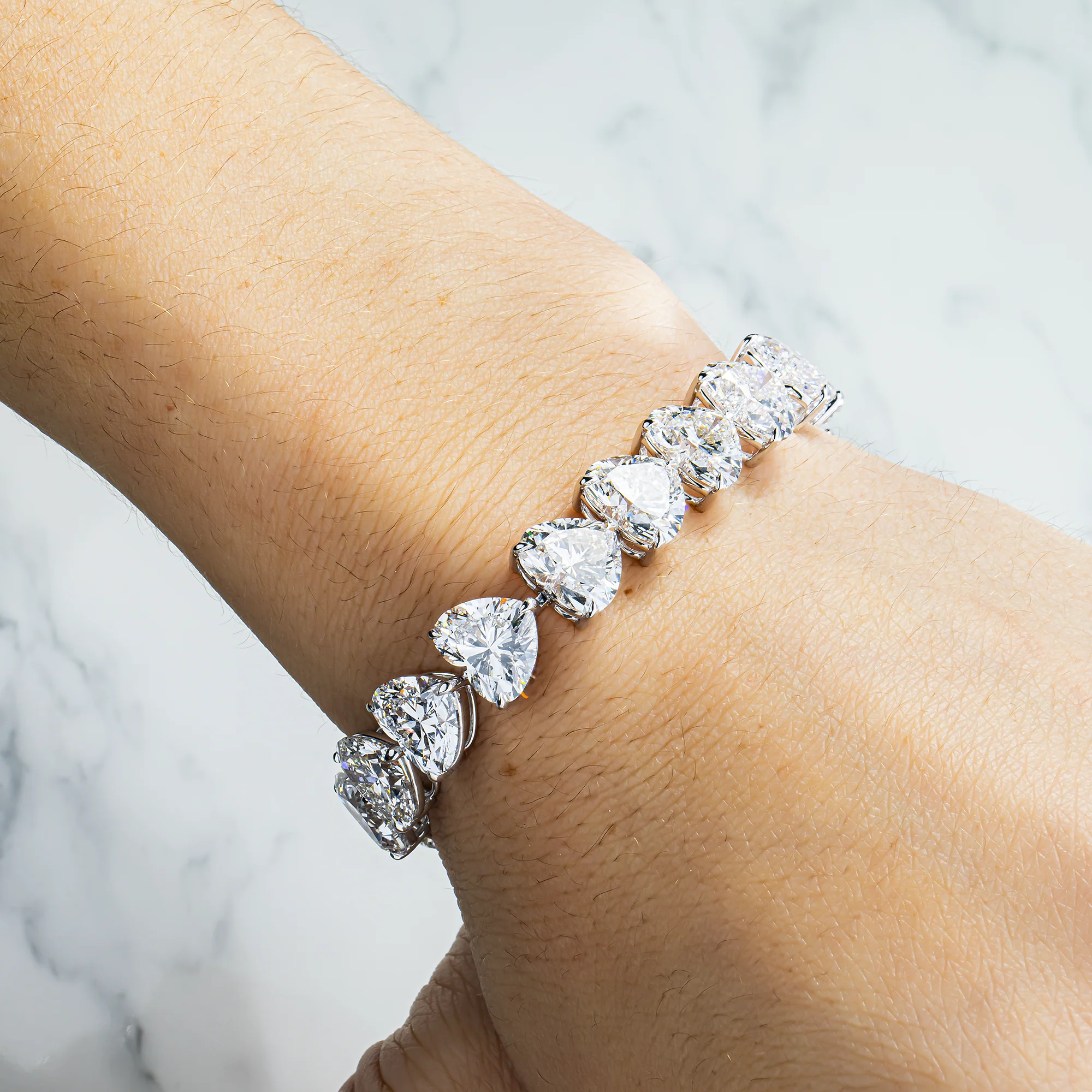 IGI 18K White Gold Heart Cut Diamond Tennis Bracelet 58.13ct - Image 2